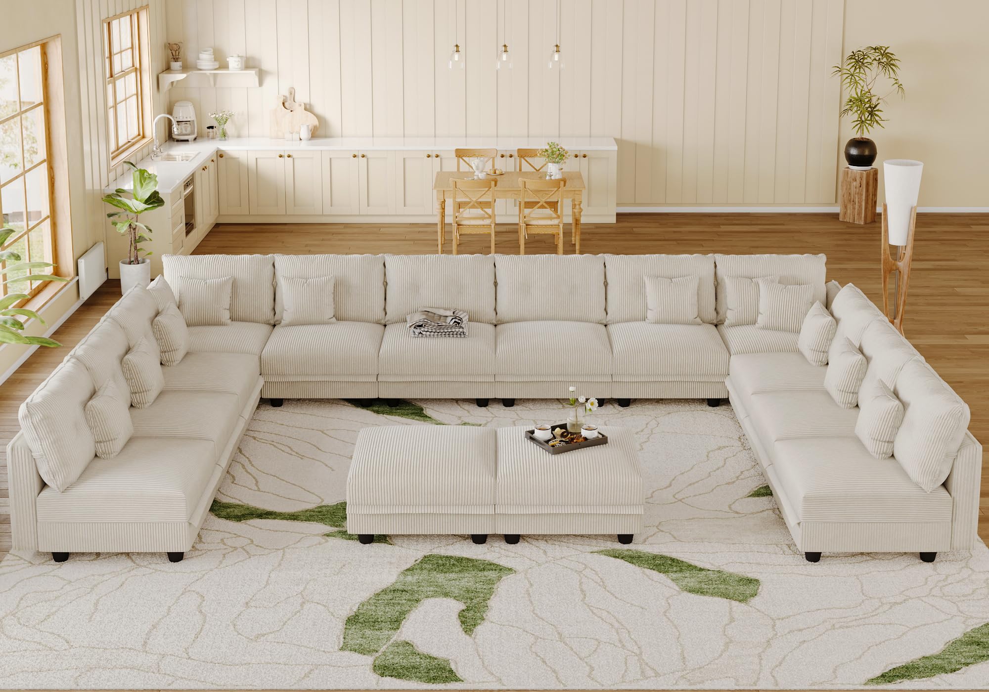 LLappuil Oversized 14-Seat Corduroy Sectional