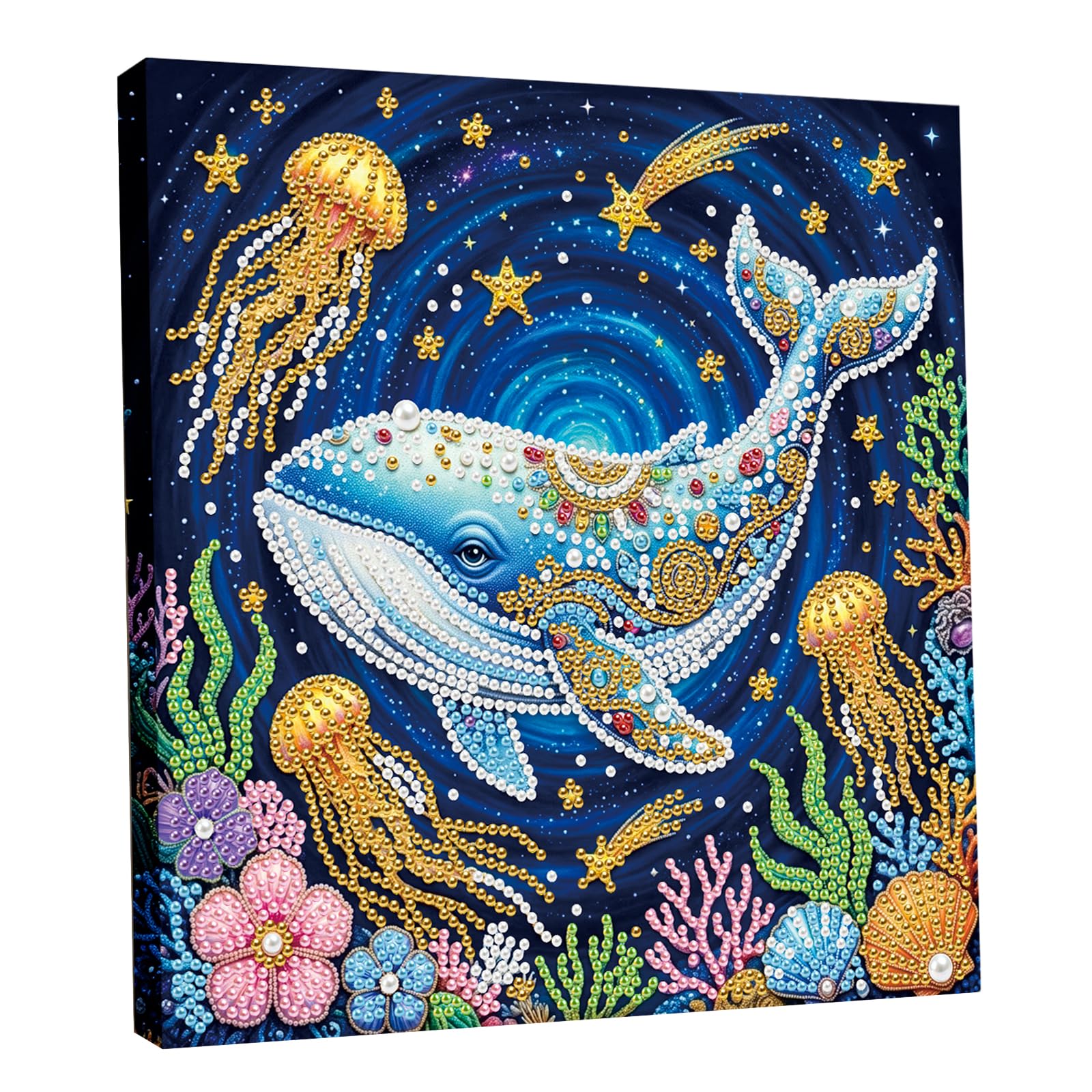 DIY Pearl Painting Kit with Wooden Frame, 3D Plastic Pearl Gemstone Ocean Art Craft for Adults Beginners, Diamond Dot Painting, Home Wall Decor Ready Gift for Women(Flower Shark)(25 * 25cm)