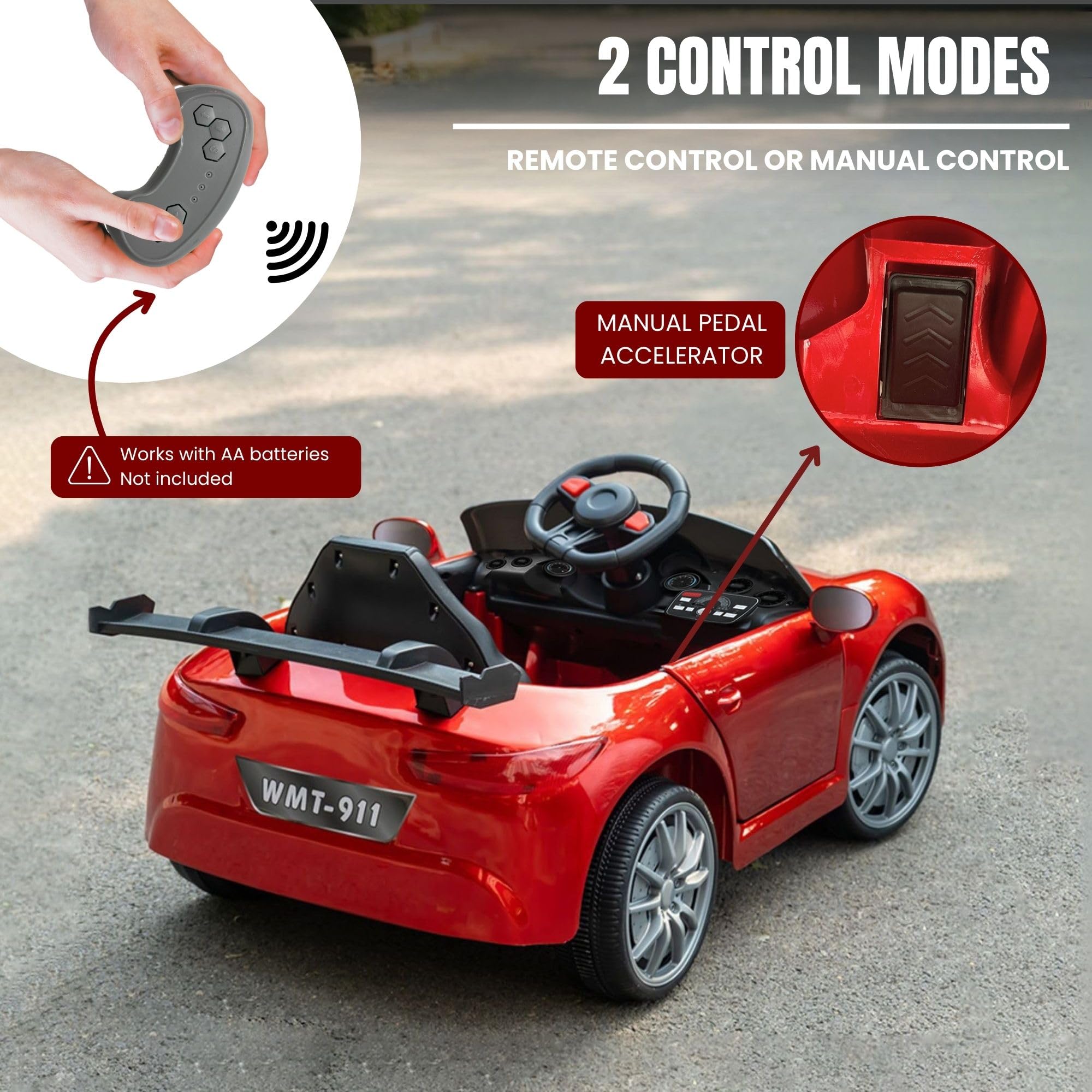 Kinderauto. Sportliches Elektrisches Kinderfahrzeug mit Fernbedienung und Gaspedal. Kinder Elektroauto mit Musik und LED-Lichtern, mit Wiederaufladbarem Akku und Ladegerät inklusiv. Spielzeug