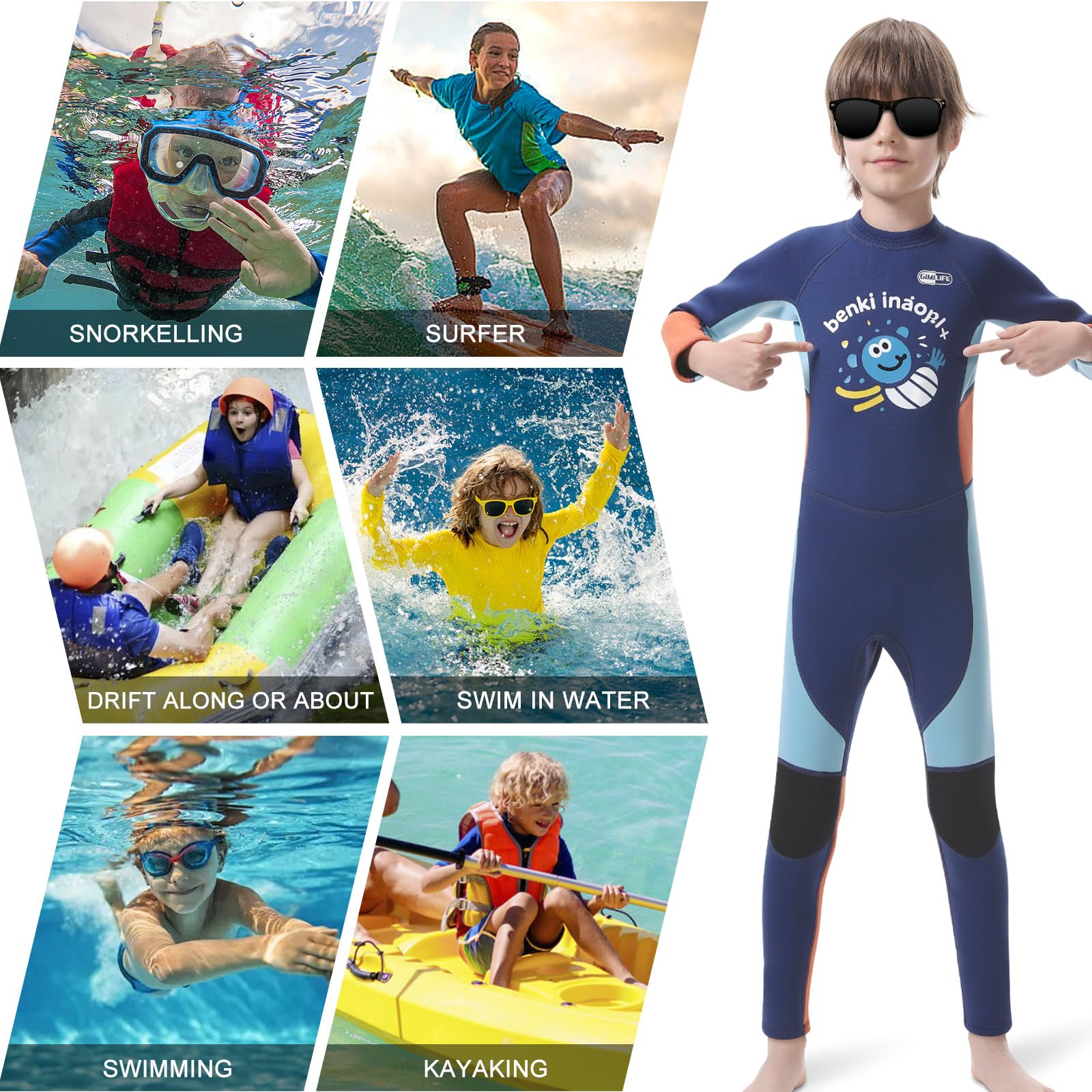 Gimilife Combinaison Néoprène Enfant - Combinaison Plongée Enfant pour Mer, Surf et Natation | Combinaison Isotherme 2mm Garçon Fille, Modèle Intégrale ou Court pour Leçons de Plongée et Surf
