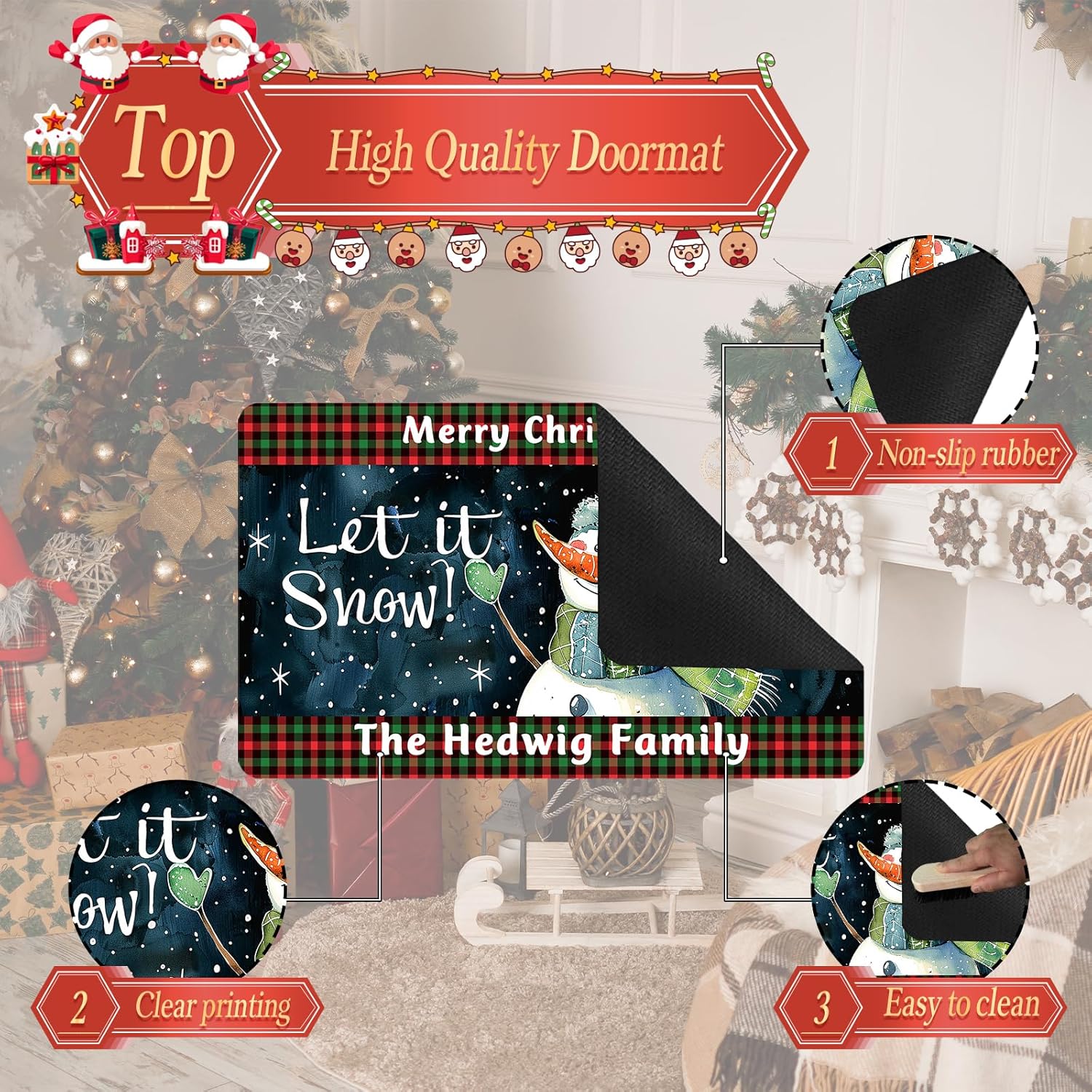 Custom Christmas Door Mats Outside Outdoor with Name, Front Door Mat Custom Outdoor Entrance for Christmas, Personalized Doormat Indoor Entrance for Christmas, Custom Christmas Door Mat
