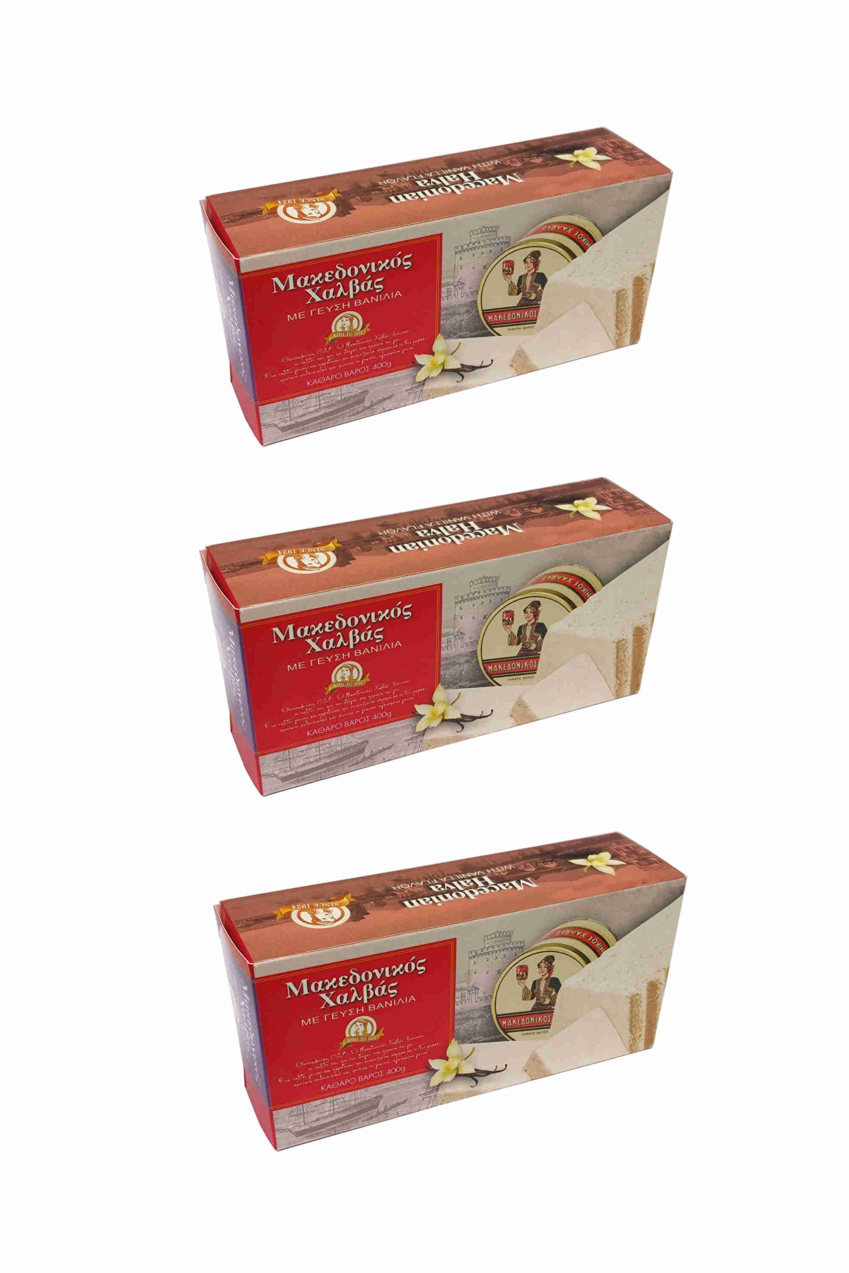 3x 400g Halvas aus Sesam Vanille aus Griechenland griechischer Halva Vanilla Spar Set girechische Süßspeise Süßigkeit + 10ml Olivenöl Test Sachet