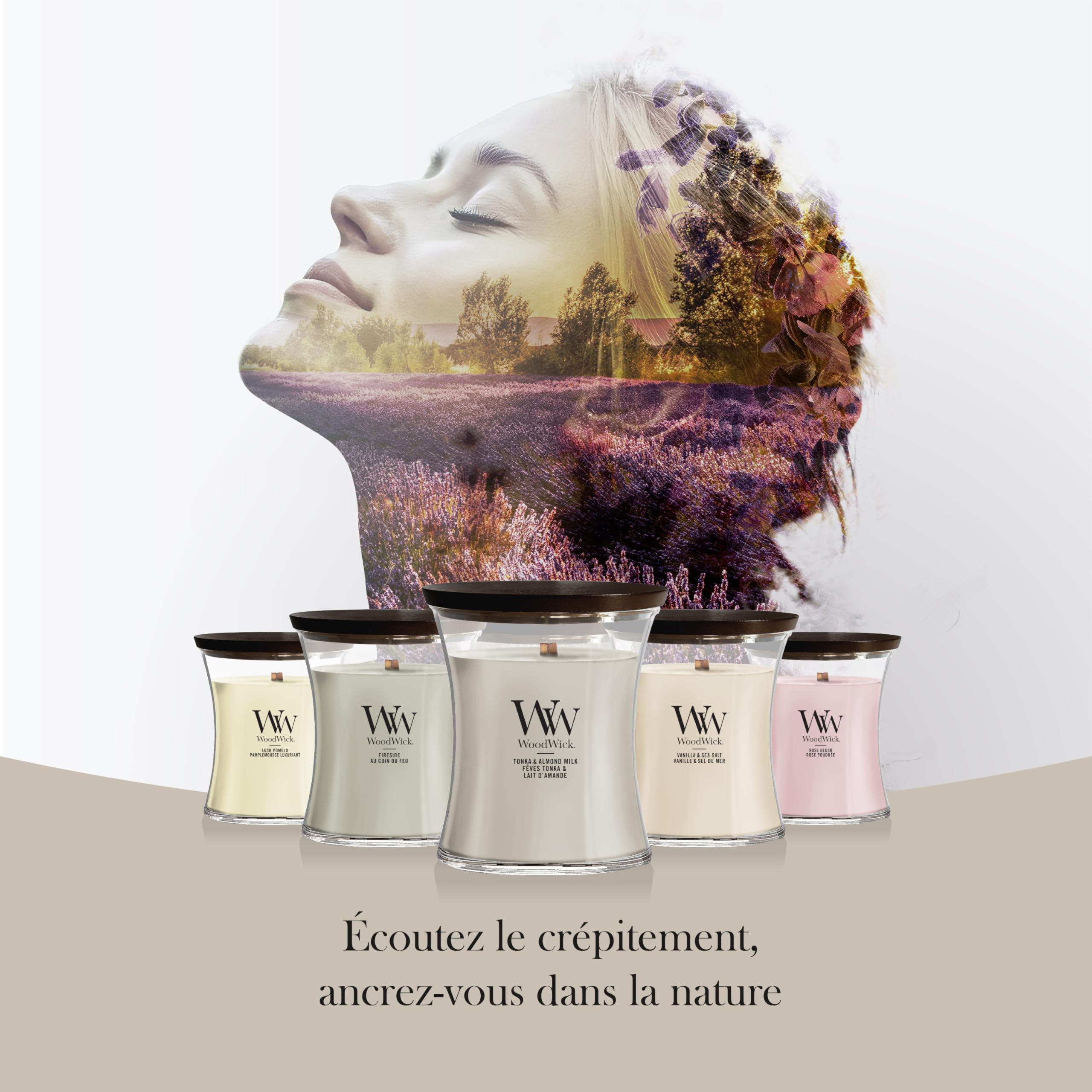 WoodWick Bougie parfumée | Bougie sablier moyenne | Tonka et lait d'amande | Cadeaux parfaits pour femmes