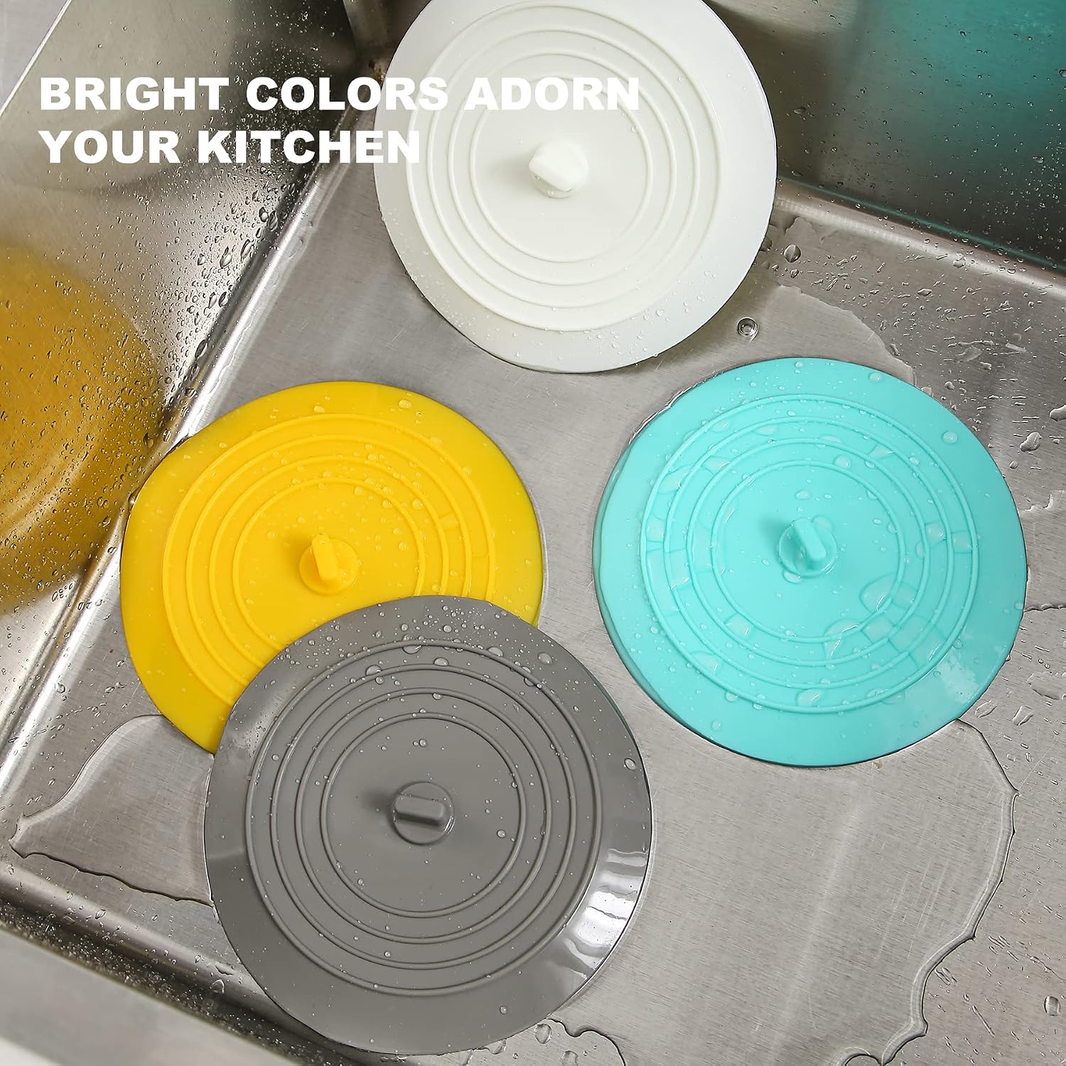 CORNERJOY 4 PCS Silicone Bathtub Stopper 6 inches Large Sink Stopper, Drain Plug Hair Stopper Flat Suction Cover for Kitchen Bathroom and Laundry image 4