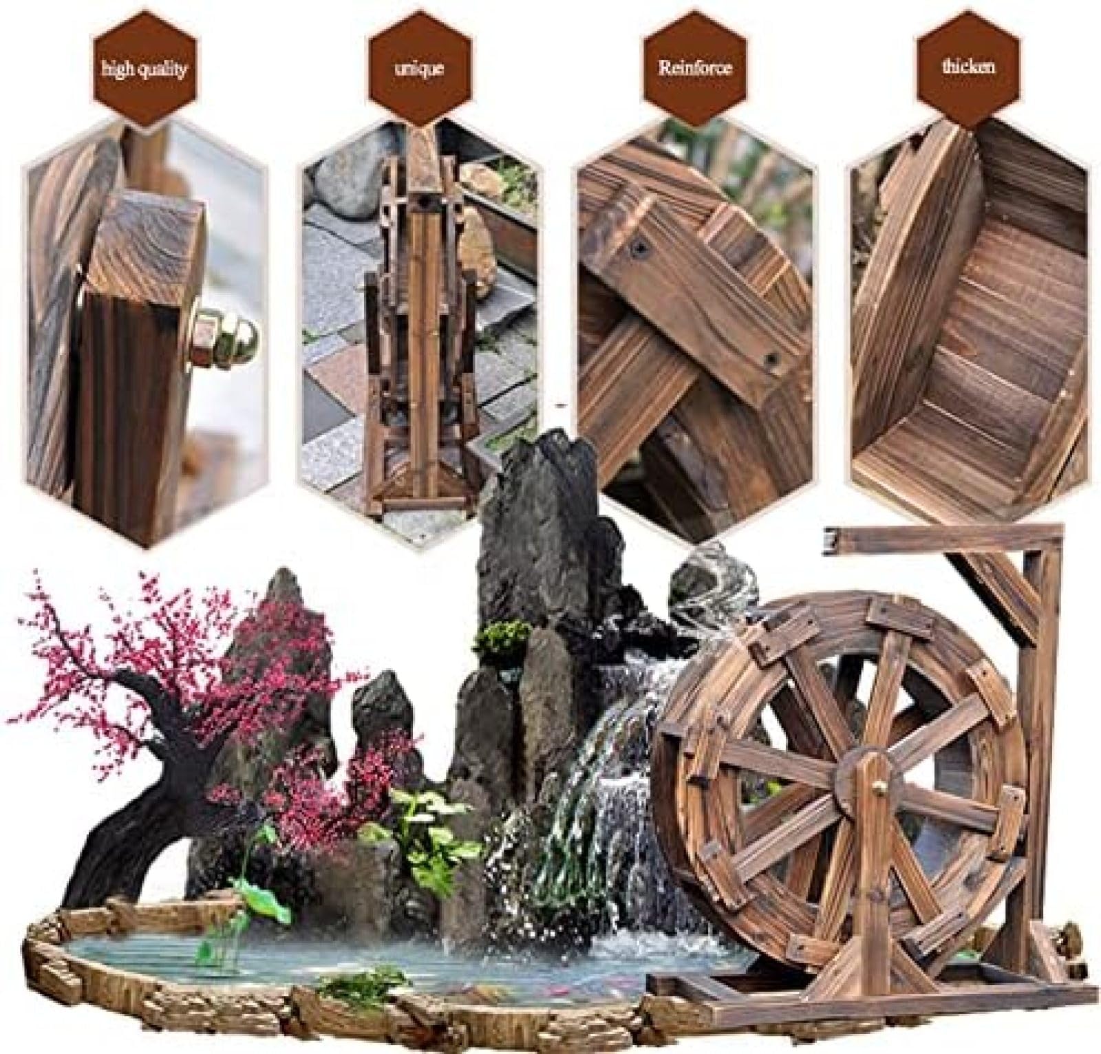 Amazon.co.jp: 木製水車噴水滝屋外車輪噴水ヴィンテージ素朴な