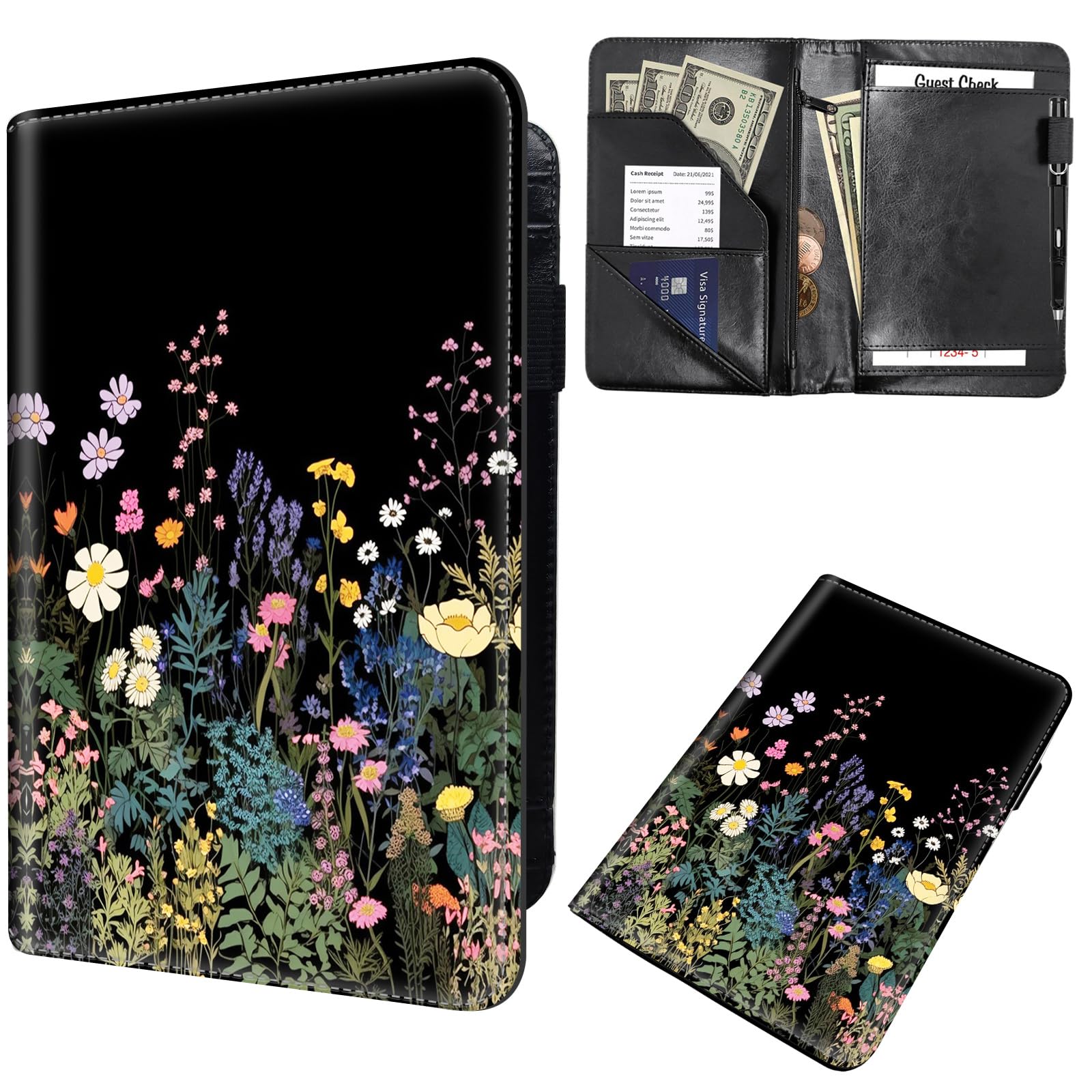 Server Books for Waitress,Leather Waiter Book Server Wallet with Zipper,Cash Check Bill Receipt Holder Presenter,for Bartender,Waiter,Waitress