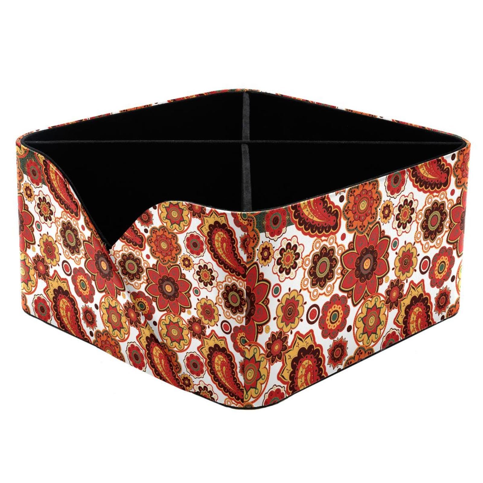 KengjuTesu Retro Colored Paisley Desktop Organizer Pen Holder, Rectangular Pencil Cup for Office, Study and Makeup Stations