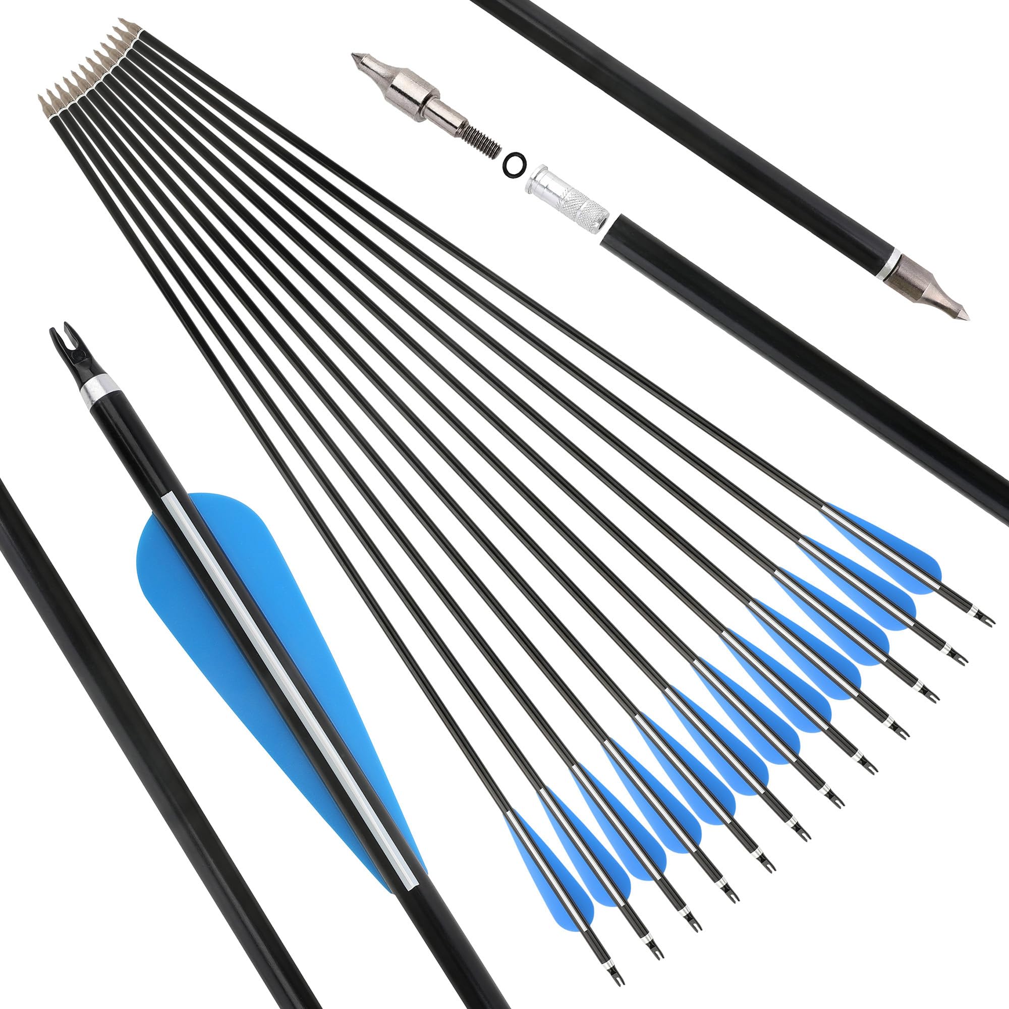 surwolf 30" Archery aluminum arrows Spine 300 Hunting Target Arrows with Removable arrow tips for Recurve bow & Compound bow 6&12pcs (arrow, 12)