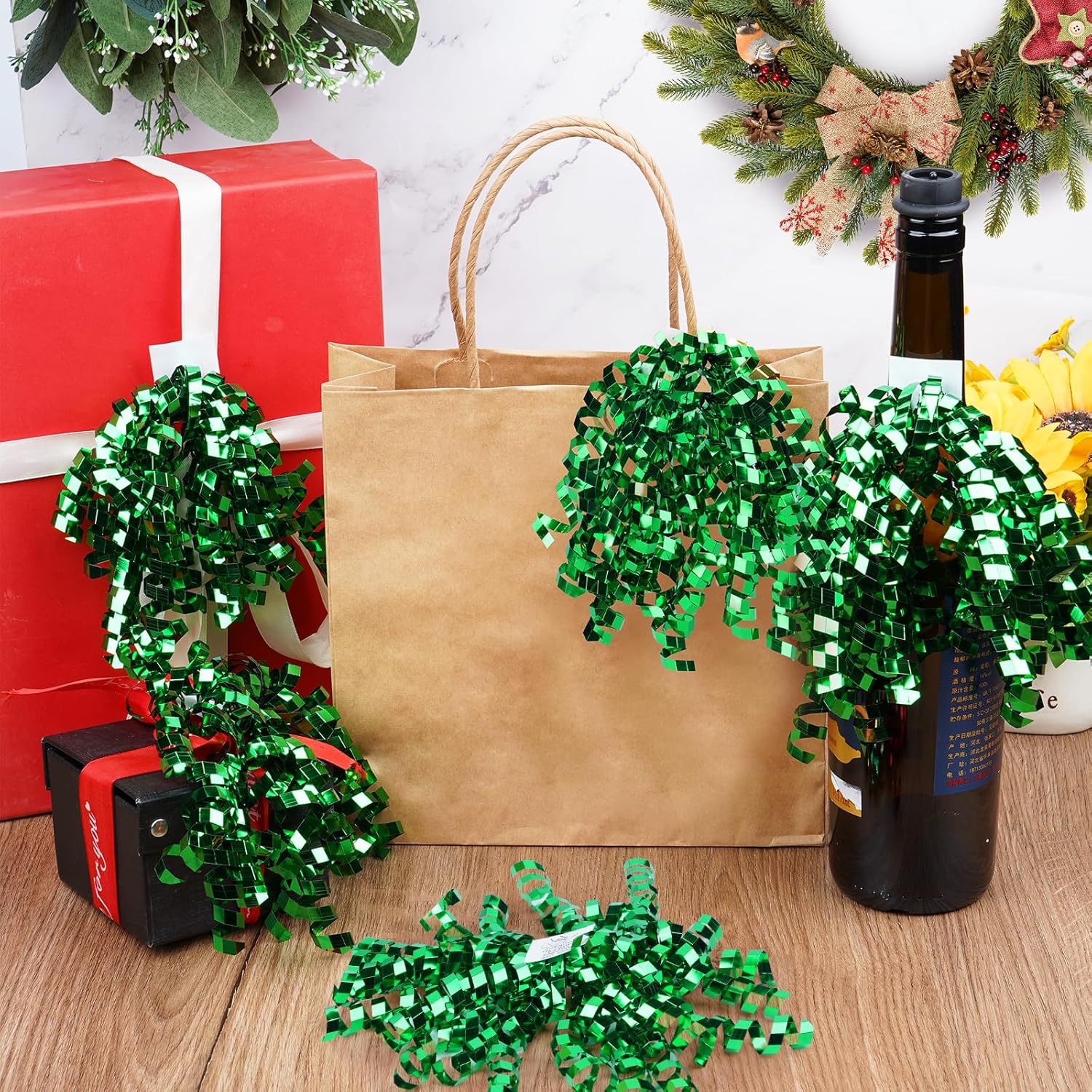 48 PCS green bows for gift wrapping,Self Adhesive Curly Ribbon Bows,Christmas Gift Bows for Christmas Gift Wrapping, Tree Decorations, Holiday Parties, Festive Home Decor