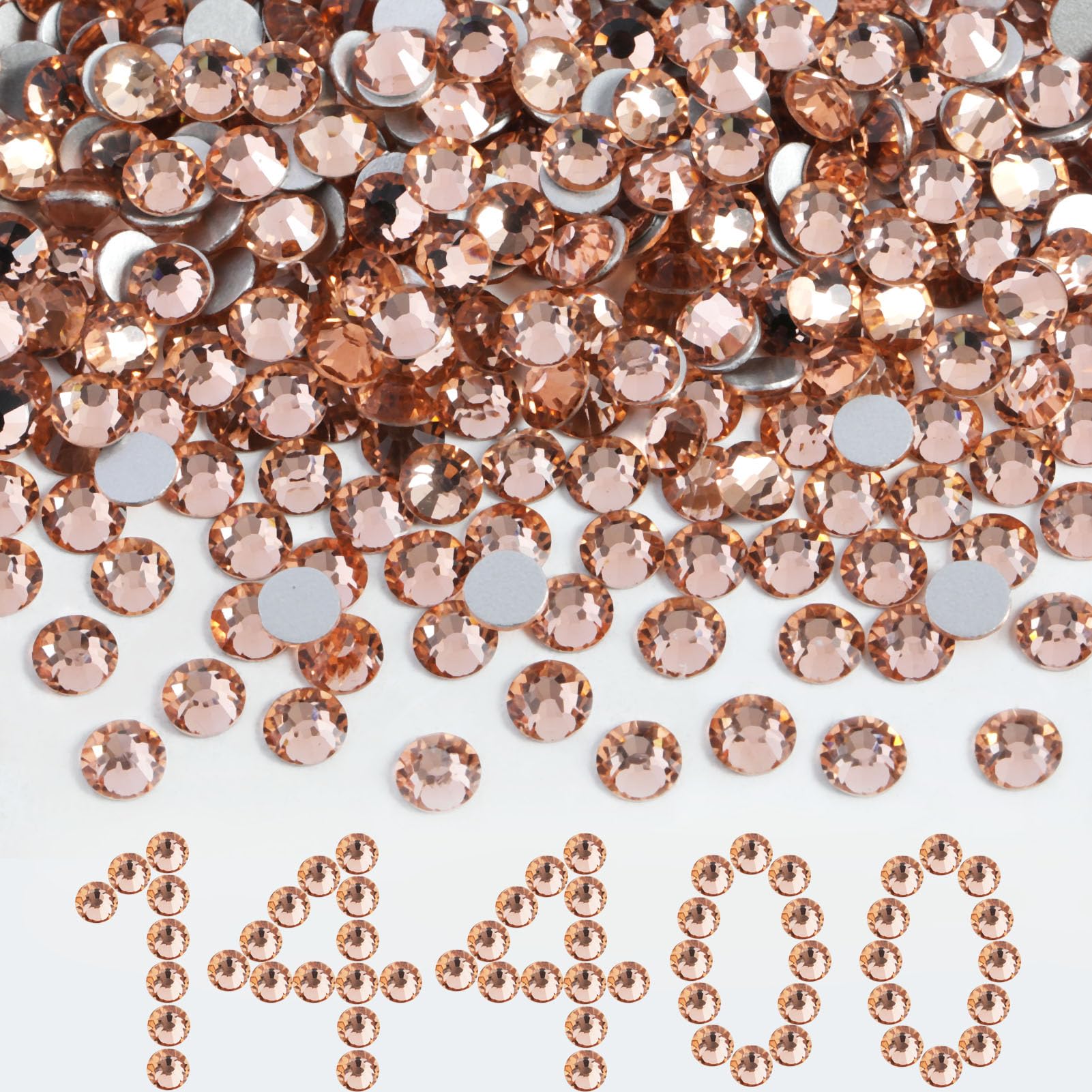 Beadsland Flatback Rhinestones Bulk,14400pcs Champagne Rhinestones for Nails Crafts Clothes DIY Decoration, Light Peach, SS20, 4.6-4.8mm
