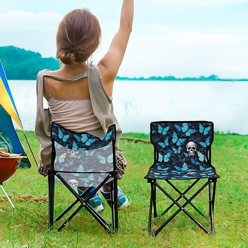 Miniatura 2 de Outdoor Folding Sugar Skull Blue Butterfly Camping Chairs for Adults Portable Camping Chair Lightweight Lawn Chair 202a5070
