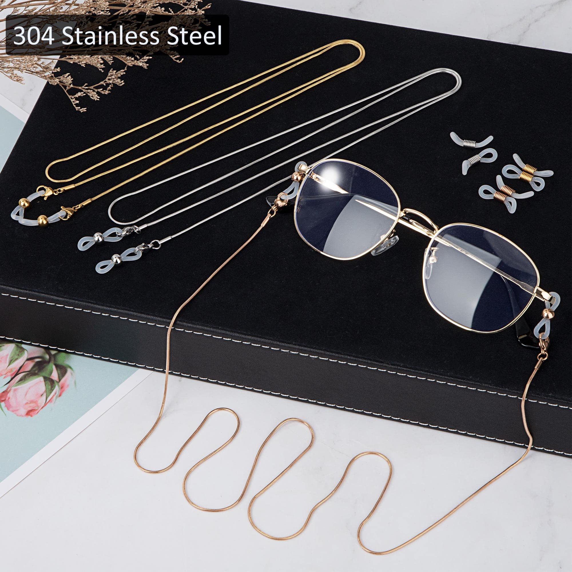 Cadena de Gafas Cadena de Gafas de Sol de Acero Inoxidable con 12 Extremos de Cadena de Gafas para Mujeres Hombres 3 Piezas