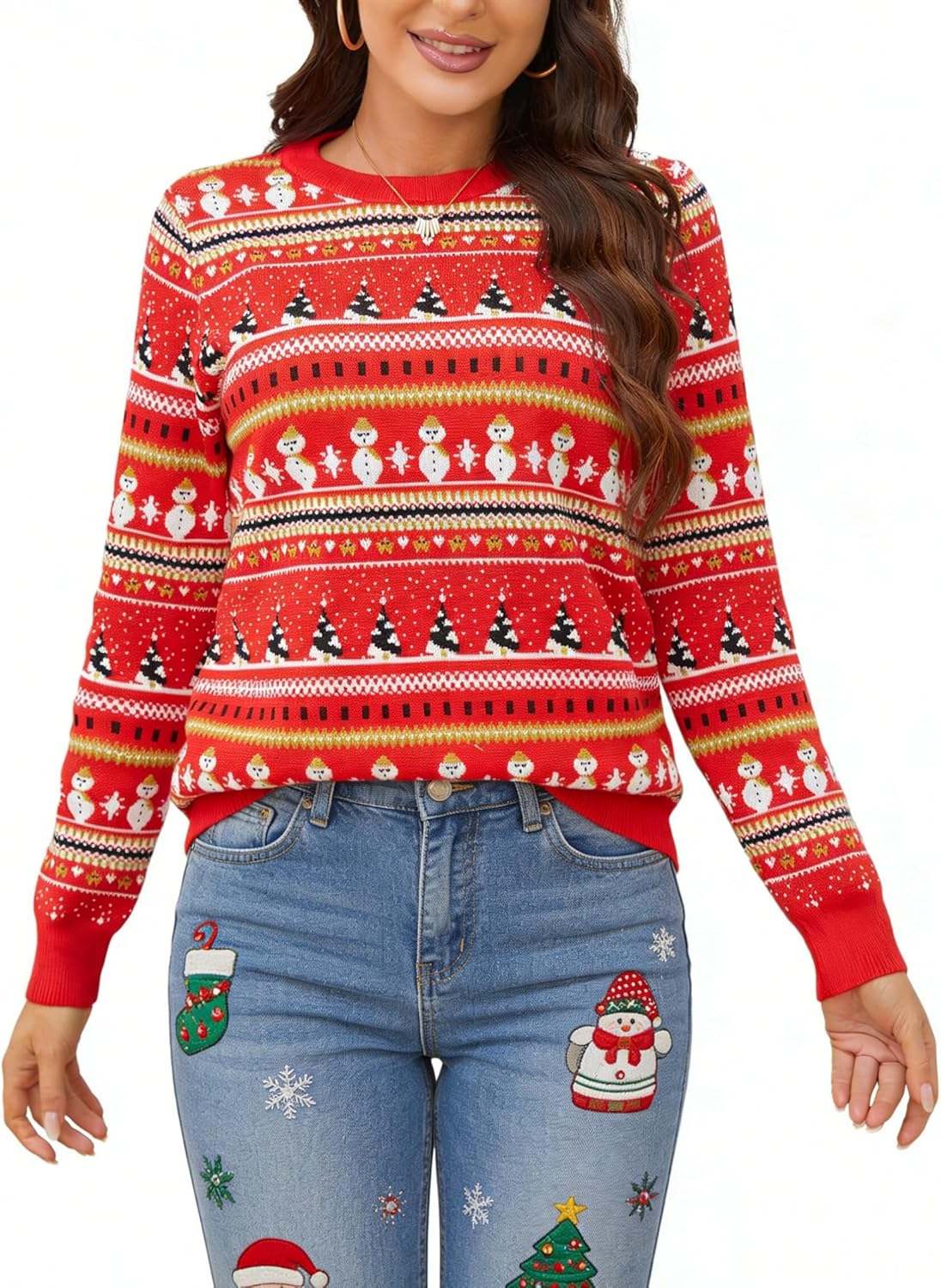 Clearlove Dames Kersttrui Ugly Christmas Sweater - Gebreide Wintertrui Met Rendier En Kerstpatronen
