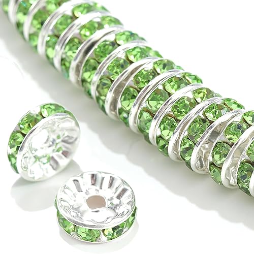 Miniatura 8 de Guoxin 100 cuentas espaciadoras Rondelle redondas de cristal con diamantes de imitación checos chapados en plata, cuentas sueltas para manualidades,