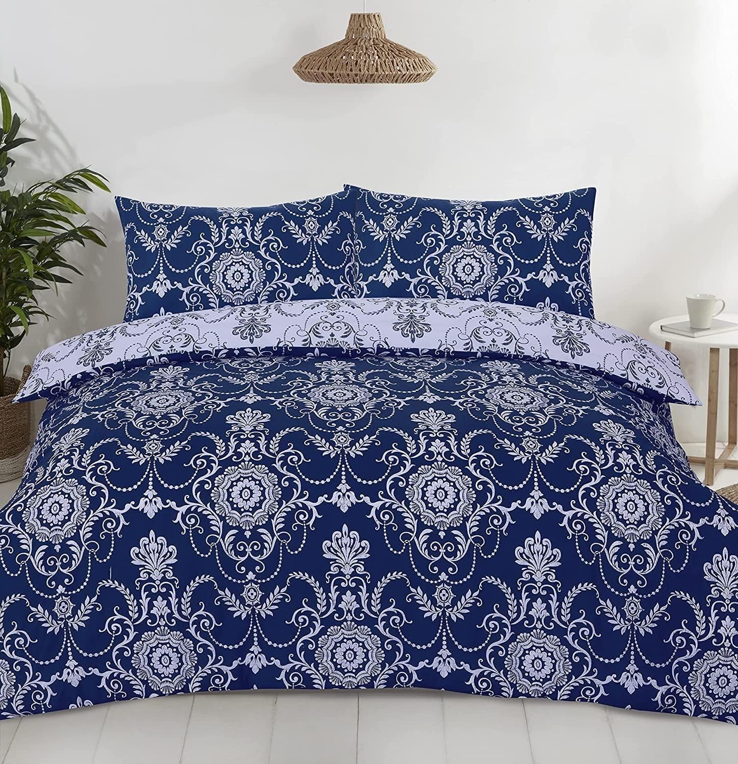 Sets de housse couette en microfibre brossée douce 220x240 cm imprimé floral bleu chic