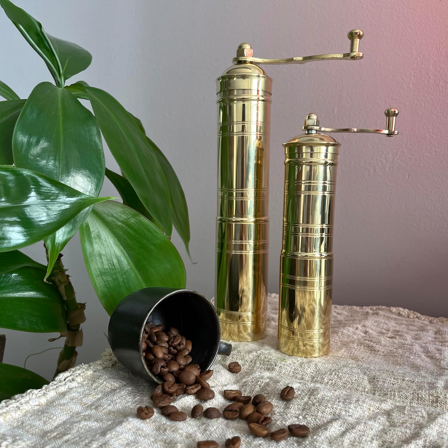 Set of Two Turkish Manual Coffee Grinders, Coffee Mill, Brass Coffee Grinders, Kitchen Decor, Pepper Grinder, Manual Coffee Mill with Handle, Fixed Top