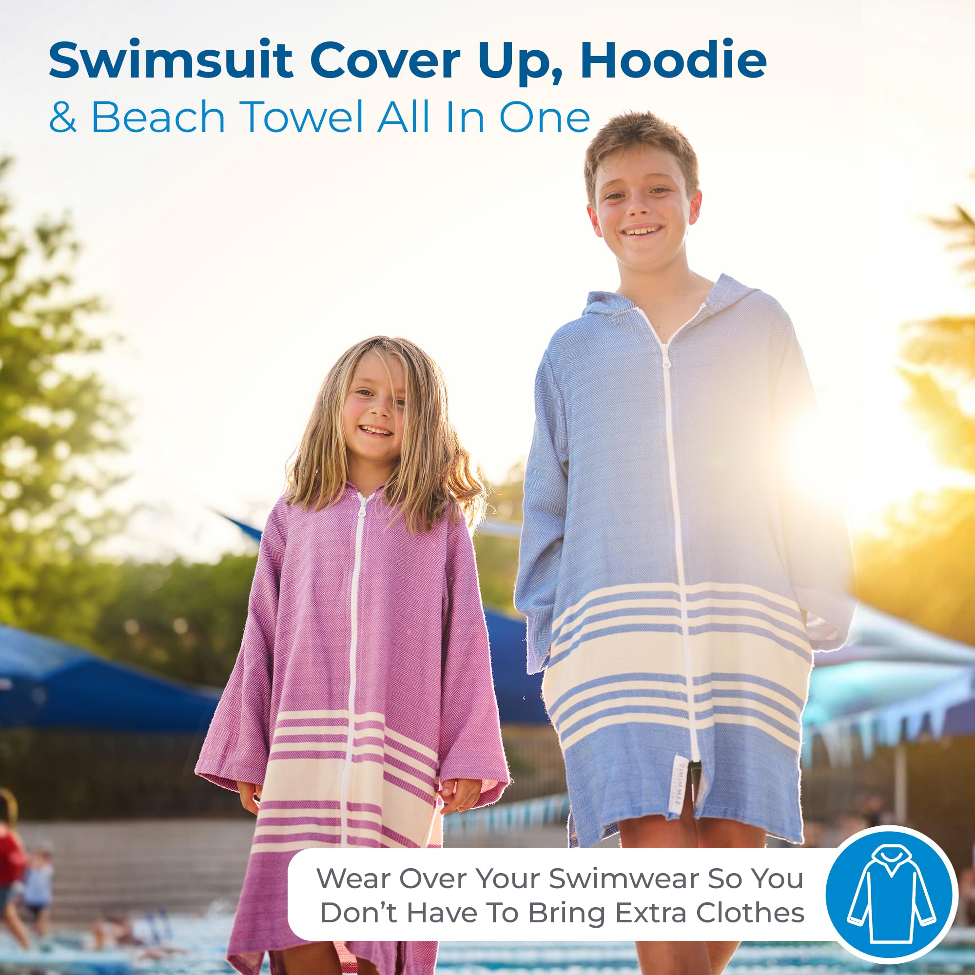 SAMMIMIS TASSOS - Toallas de playa con capucha para niños y niñas, poncho con cremallera, algodón turco, talla S (2-5 años)