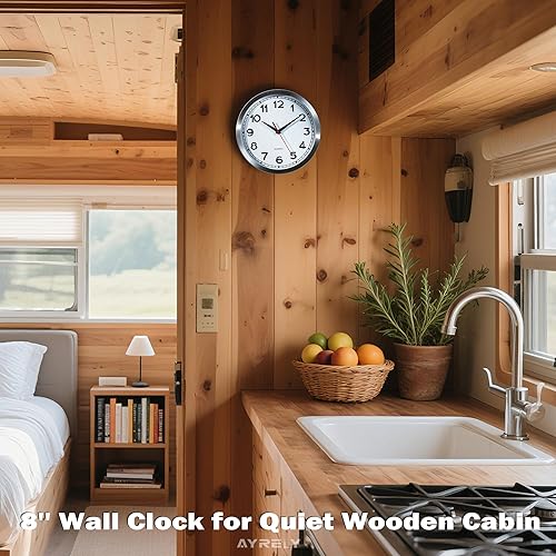 Miniatura 6 de Reloj de pared  Reloj analógico moderno decorativo de metal de 8 pulgadas, silencioso sin tictac, funciona con pilas, pequeños relojes de pared