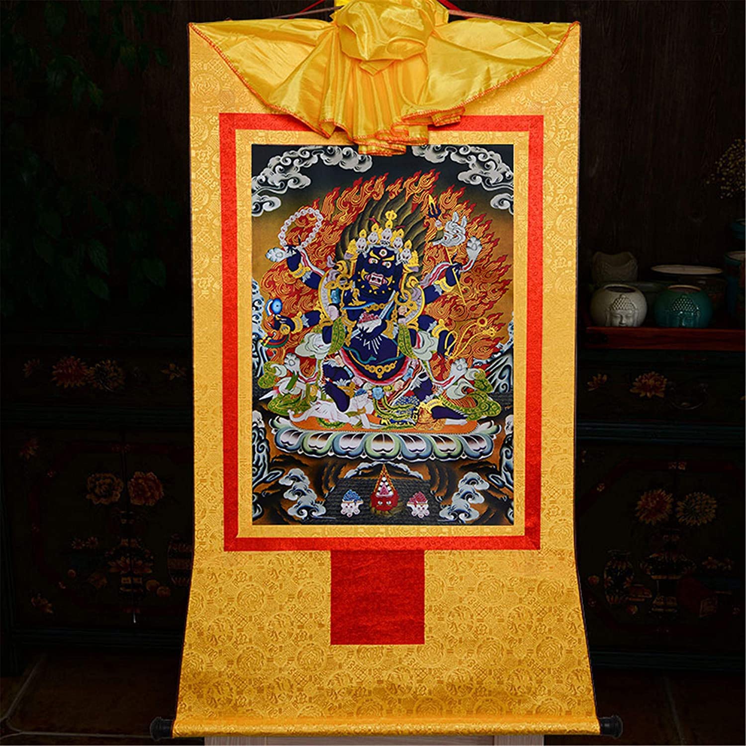 Thangka,Statue Bouddhiste de Peinture de Bouddha,Tapisserie de Bouddha avec parchemin,Mahakala à Six Bras,Statue tibétaine de Peinture de Bouddha,Tapisserie de Bouddha avec parchemin