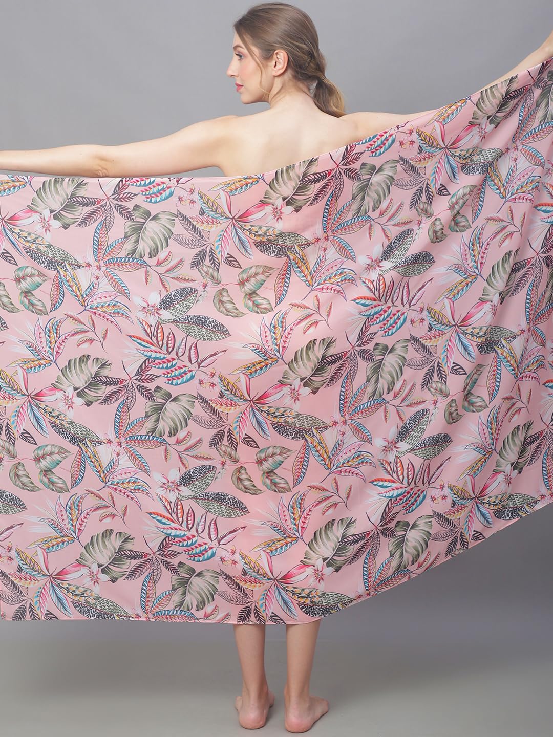 Claura Pink Tropical Printed Swimwear Cover Up Sarong Bottom 3