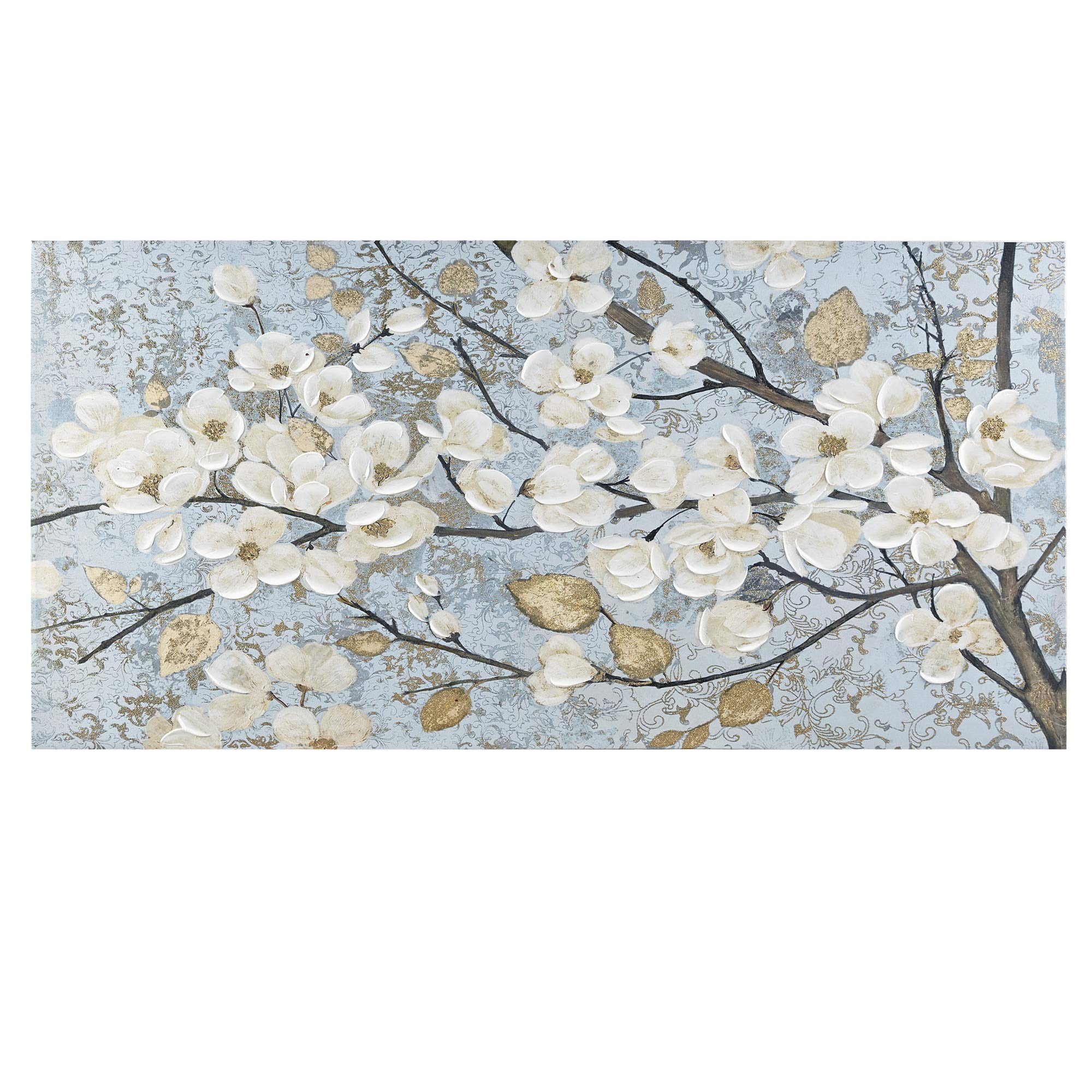 Photo 1 of ***CANVAS HAS SMALL TEAR ON LEFT SIDE*** NO REFUNDS*** Madison Park Luminous Bloom Wall Art Living Room Décor - Floral Brushstroke Hand Embellished Canvas Home Accent Modern Bathroom Decoration, Ready to Hang Painting for Bedroom, 39" x 19", Blue (MP95C-0