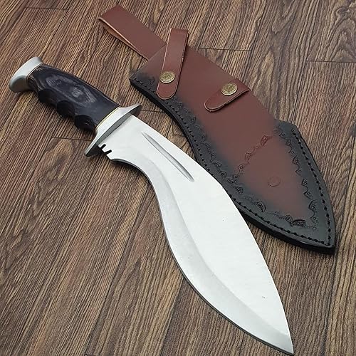 Miniatura 7 de WARIVO Cuchillo Kukri D2 hecho a mano de 15 pulgadas, machete de espiga completa de hoja fija para sobrevivir, limpiar arbustos, trabajo en el
