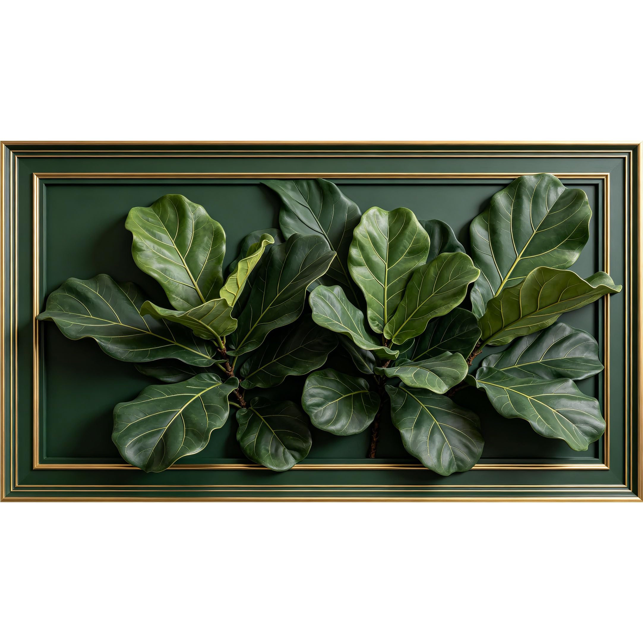QZLITHOTIC 50x90cm3D Framed Wall Art， Botanical Fiddle Leaf Fig Greenery Self‑Adhesive Mural， Water‑Activated Peel & Stick Fabric Decor Wall Decal for Bedroom Living Room