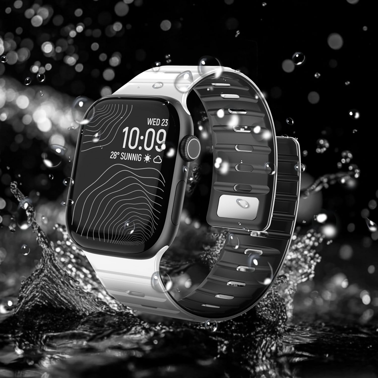 Magnetic Sport Bands Compatible with Apple Watch Band 49mm 46mm 45mm 44mm 42mm 41mm 40mm, Breathable Soft Silicone Replacement Strap for iWatch Series 11 10 9 8 7 6 5 4 3 2 1 SE Ultra 3/2/1 Men Women (White Black, 38mm/40mm/41mm/42mm(Series 10/11)) image 5