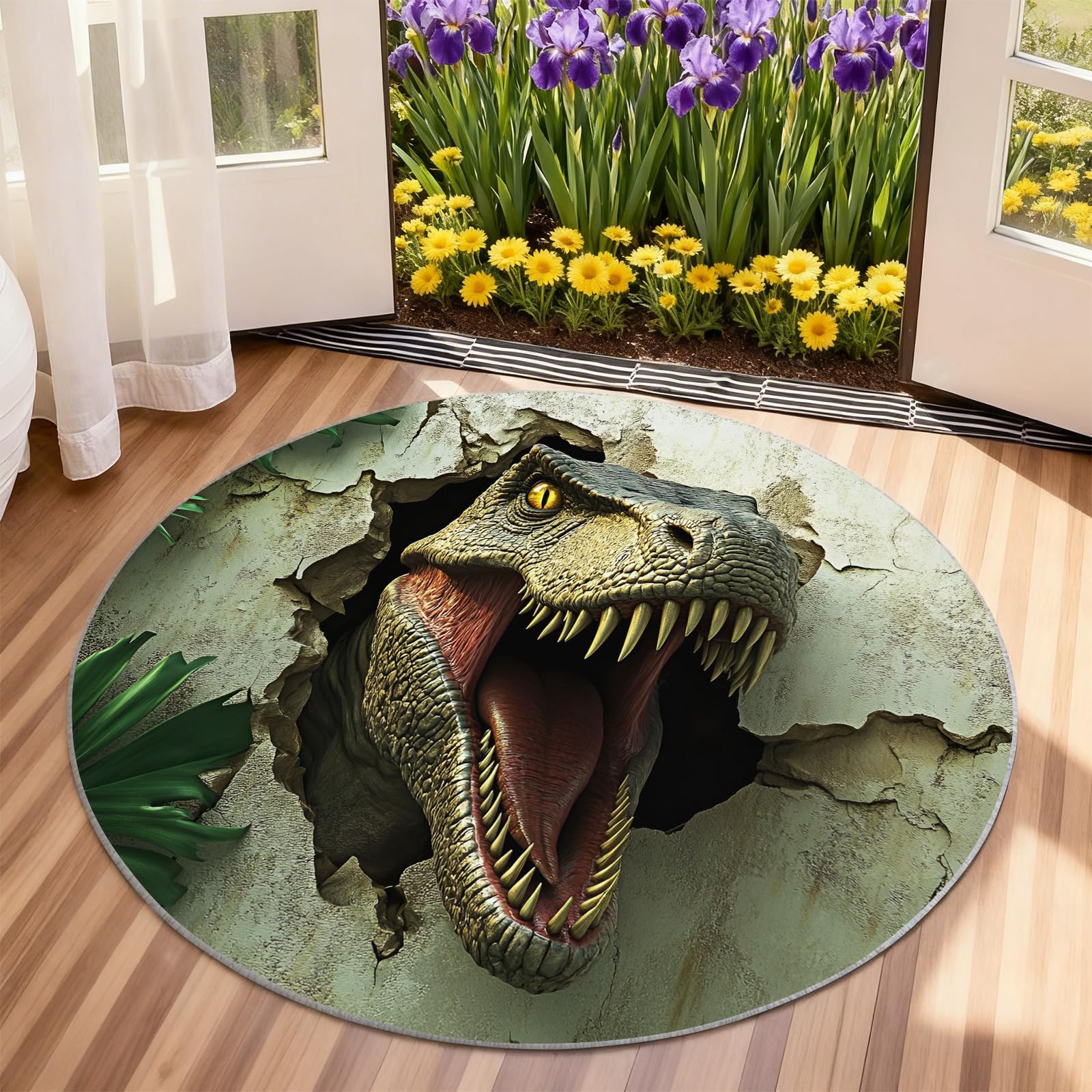Alfombra Redonda de Dinosaurios de 120 cm, alfombras Redondas de Dinosaurios 3D para Dormitorio, alfombras Circulares Antideslizantes para Sala de Estar, Oficina, Mesa de café, decoración del hogar