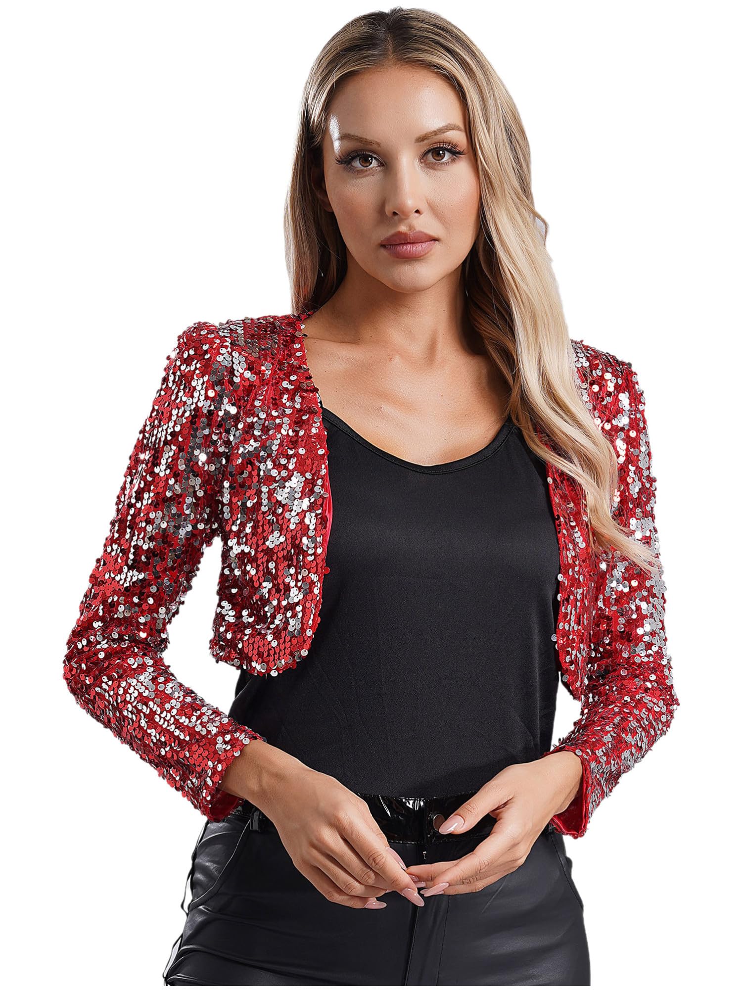 Cardigan Donna Con Paillettes - Bolero Corto Glitter Per Serate, Cerimonie E Danza - Foto 2