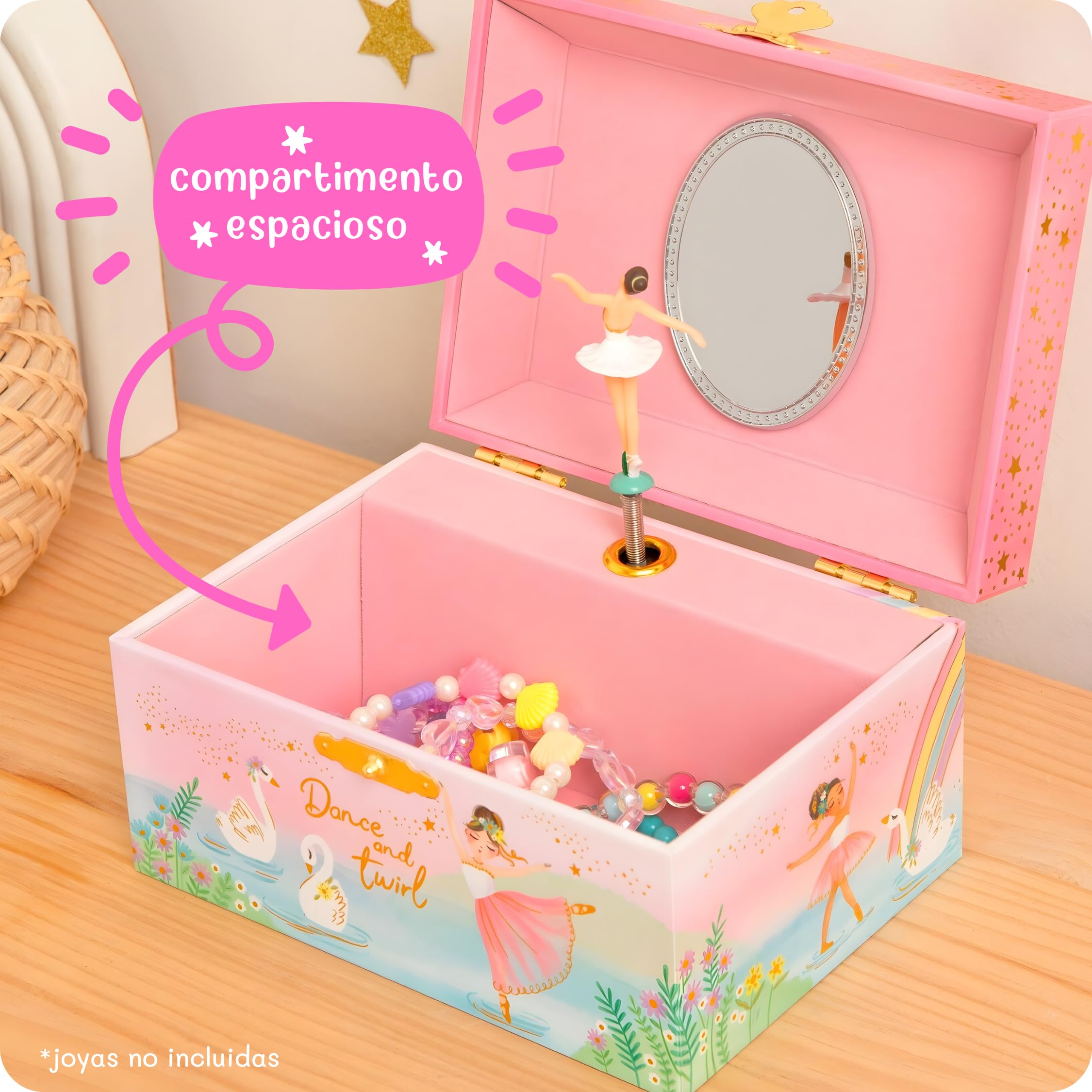 Giggle & Honey® Caja de Música con Bailarina para Niñas - Joyero Musical Niña con Espejo, Caja Musical Bailarina, Joyero Infantil, Joyeros Niña, Regalo Cumpleaños Edades 3-10