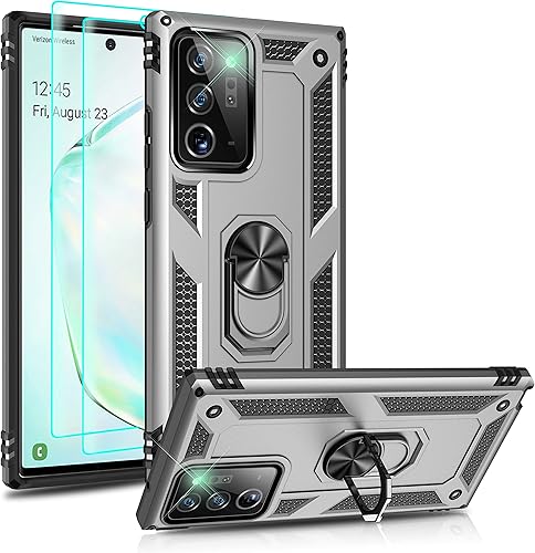YmhxcY Funda para Galaxy Note 20 Ultra 5G con 2 piezas protector de pantalla curvado 3D, soporte magnético para automóvil con anillo de soporte para