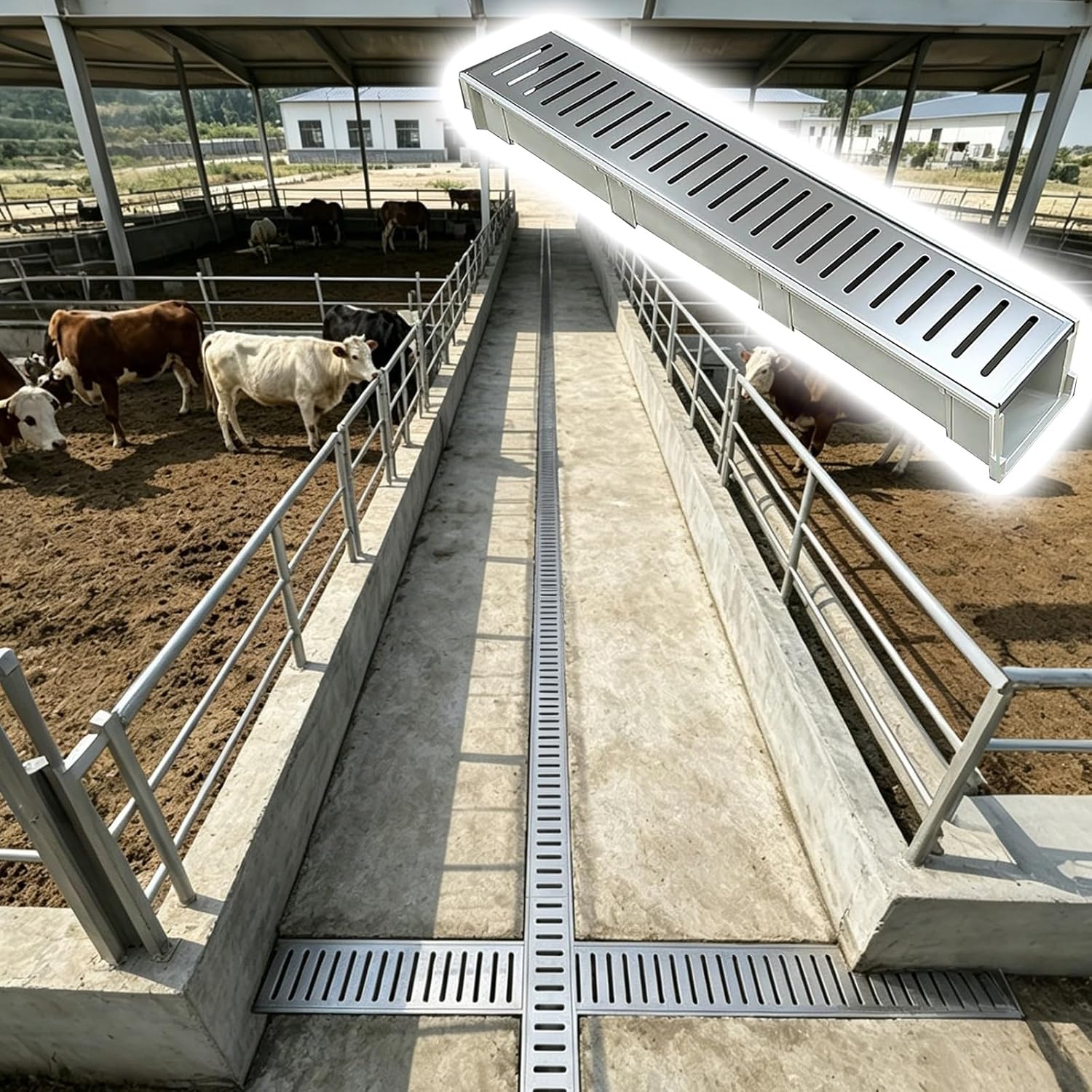 Farms Pastures Drop-in Drain Installation Kit, Deep Profile Large-scale Drainage Trench for Yard Basin/ Under Deck/ Kitchen/ Basement with Grates, Cut-to-fit Corner Joint(25x15x100cm/9.8x5.9x39.4in)