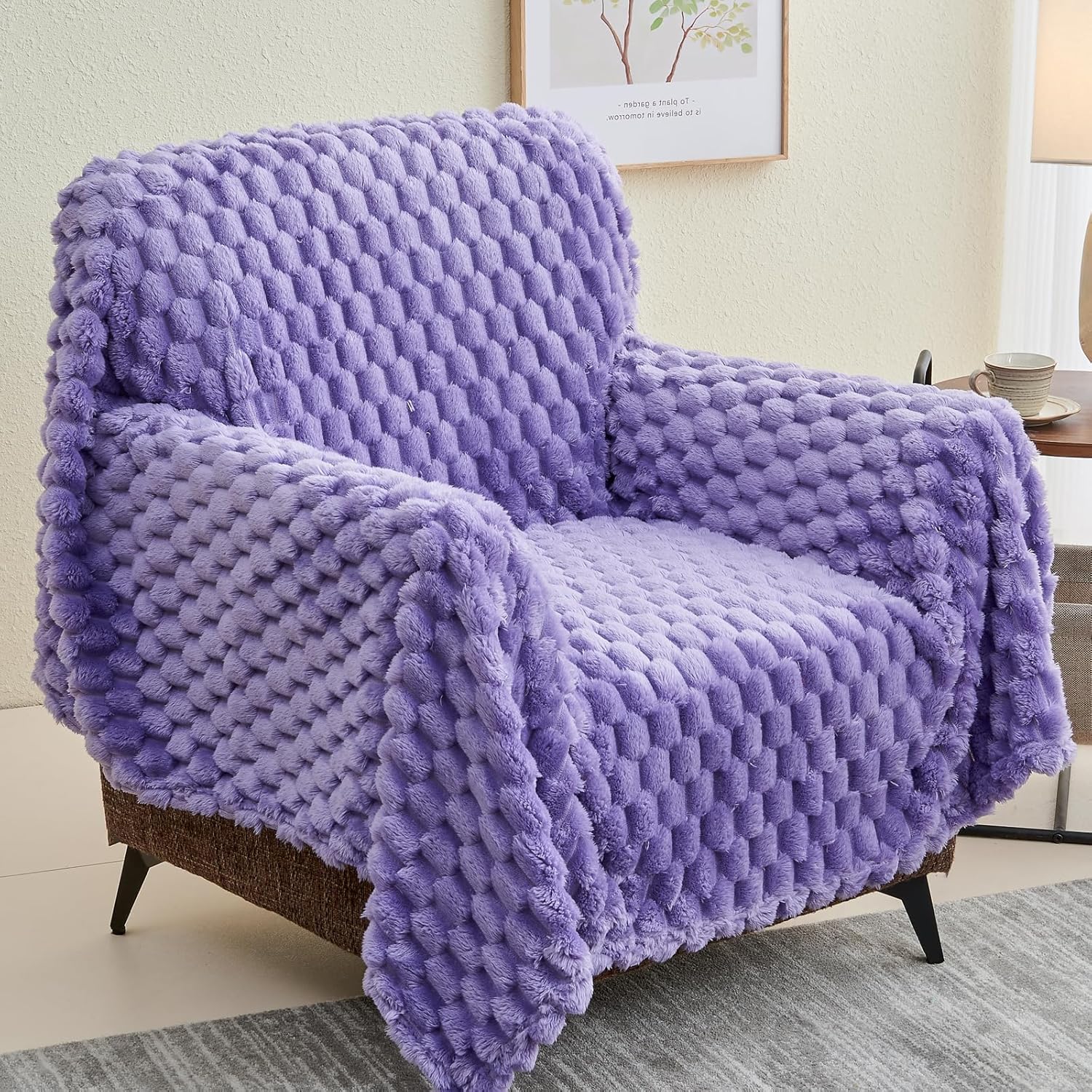 NEWCOSPLAY Super Soft Twin Blanket Lavender Premium Silky Flannel Fleece 3D Clouds Stylish Jacquard Lightweight Bed Blanket All Season Use 350GSM (Lavender, Twin(60"x80")) - Image 9