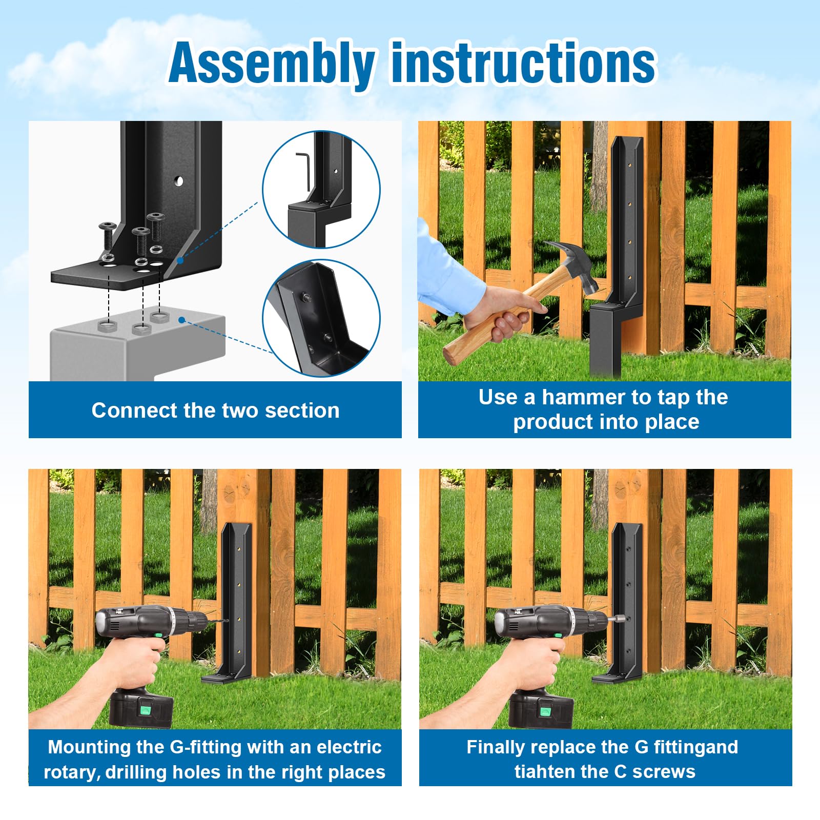 Kit De Reparación De Postes De Valla, Estacas De Reparación, image size:1600x1600