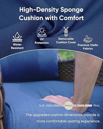 Miniatura 5 de HUMMUH Silla mecedora giratoria de ratán de 3 piezas para exteriores, juego de muebles de bistró de patio con cubierta, silla de mimbre acolchada