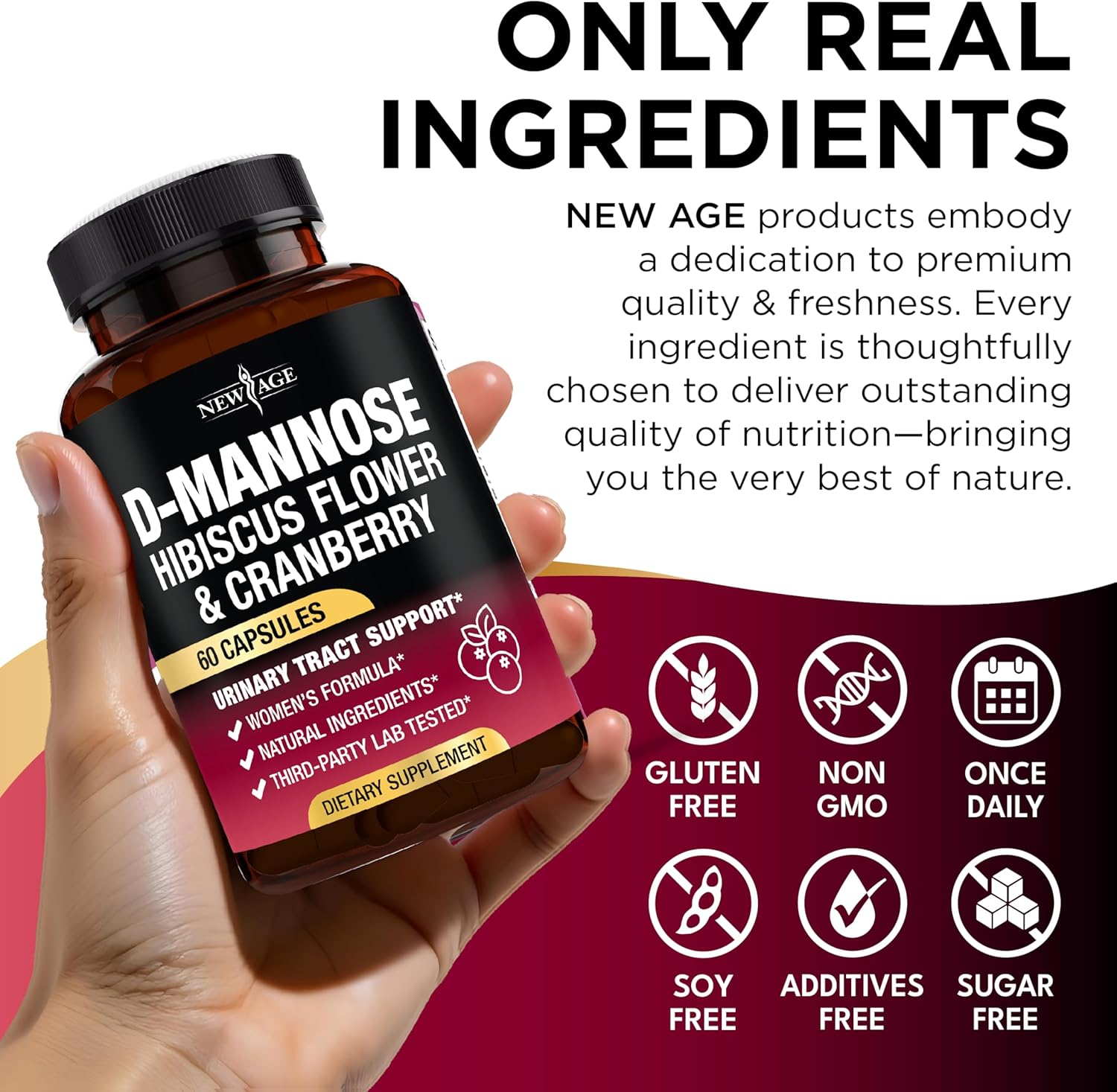 NEW AGE D-Mannose with Cranberry & Hibiscus - High Strength for Urinary Tract Health - Supplement for Women - Bladder, Liver & Microflora Support - Made in USA - Vegan, 120 Capsules - Image 6