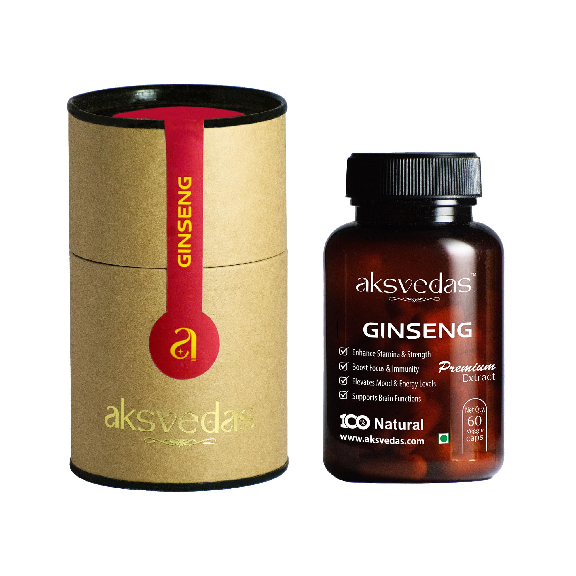 Ginseng Capsules For Men And Women | Laxmana Capsules | Plant Based Natural Supplement | Brain Function Support | Boost Focus And Energy | Immunity Support | (60 Ginseng Tablets)