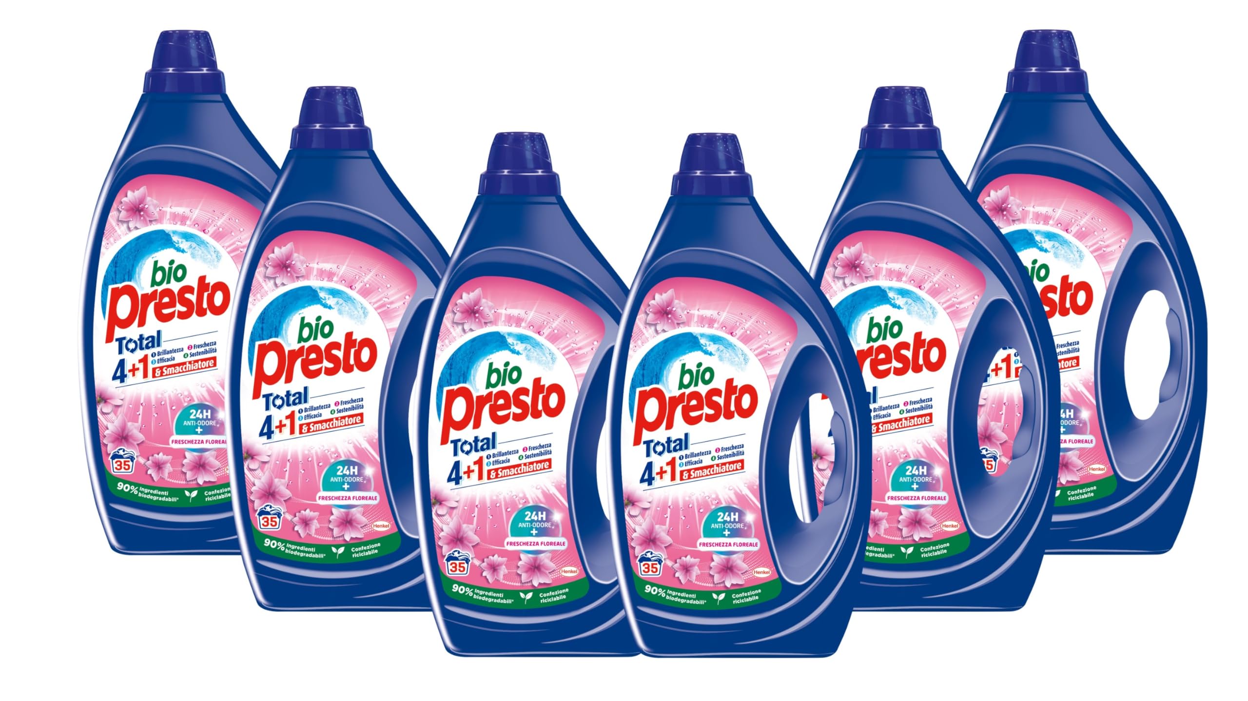 Bio Presto Liquido Orchidea Detersivo Lavatrice Liquido, Nuova formula con Smacchiatore, 6 confezioni da 35 lavaggi, totale 210 lavaggi
