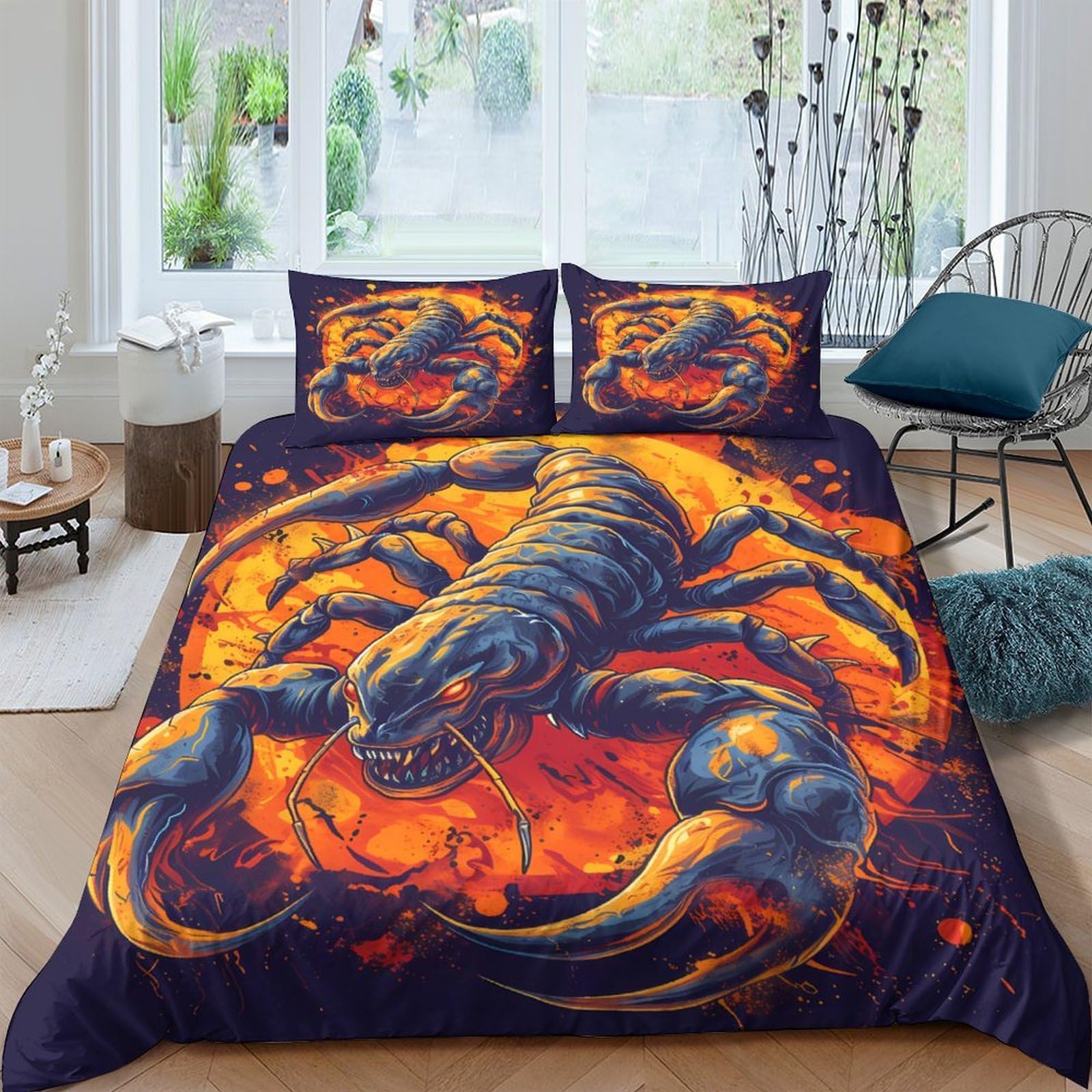 Ctjqhvkz Style-1 3D Printed Fire Scorpion Fitted Sheet Microfiber Soft Anti-Slip Flame Bed Cover For Bedroom Dorm Mattress Protection Decor Single（135X200cm）