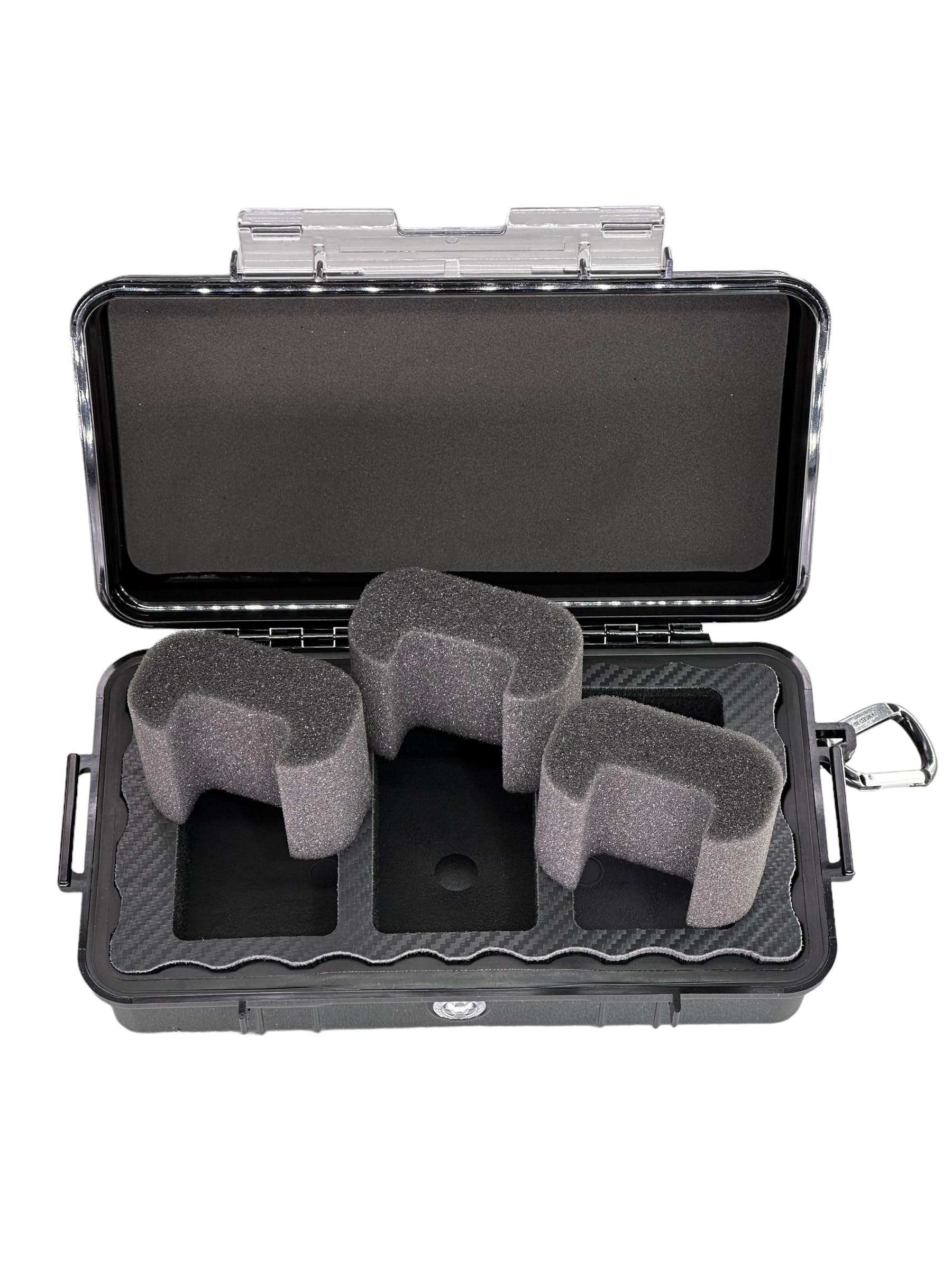 kompakte Uhrenbox für bis zu 3 Uhren - Wasserdicht - Extrem geschützt - Made in Germany - Luxery Line carbon Style - hochglanz schwarz - Perfekt für Reisen