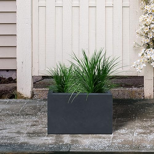Miniatura 4 de Kante Macetas rectangulares de hormigón de 19.5 pulgadas de largo, maceta moderna para interiores y exteriores con orificio de drenaje y tapón de