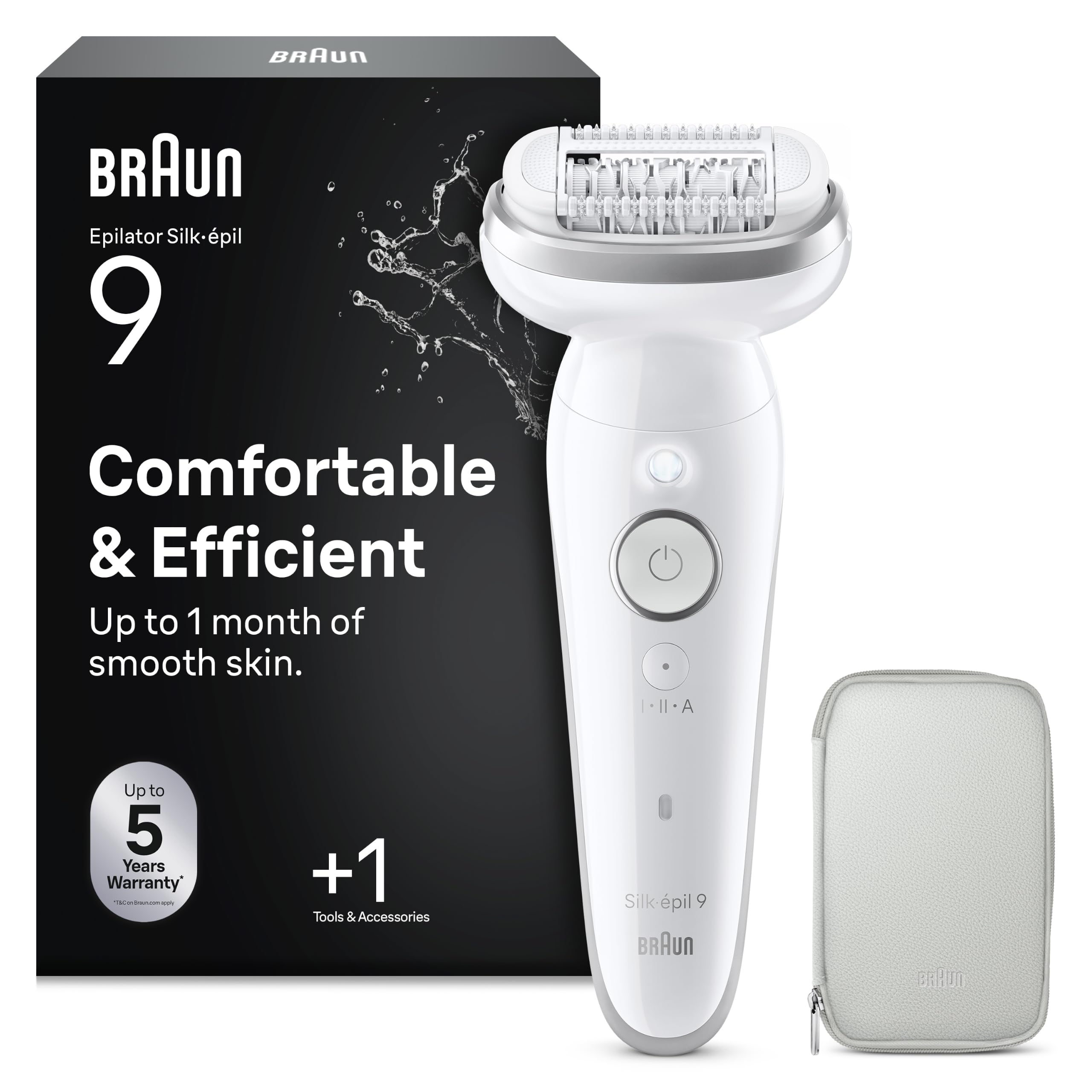 Braun Silk-épil 9, Épilateur Avec Tête Pivotante Pour Épilation Facile, Même Pour Les Zones Sensibles, Appareil De Précision Pour Une Peau Douce Longue Durée, 9-011, Étanche, Blanc/Argent