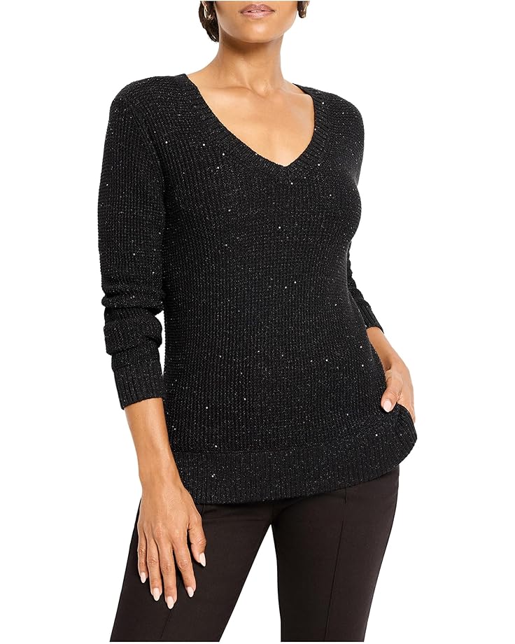 NIC+ZOE Shimmer Waffle V-neck Sweater - Main View