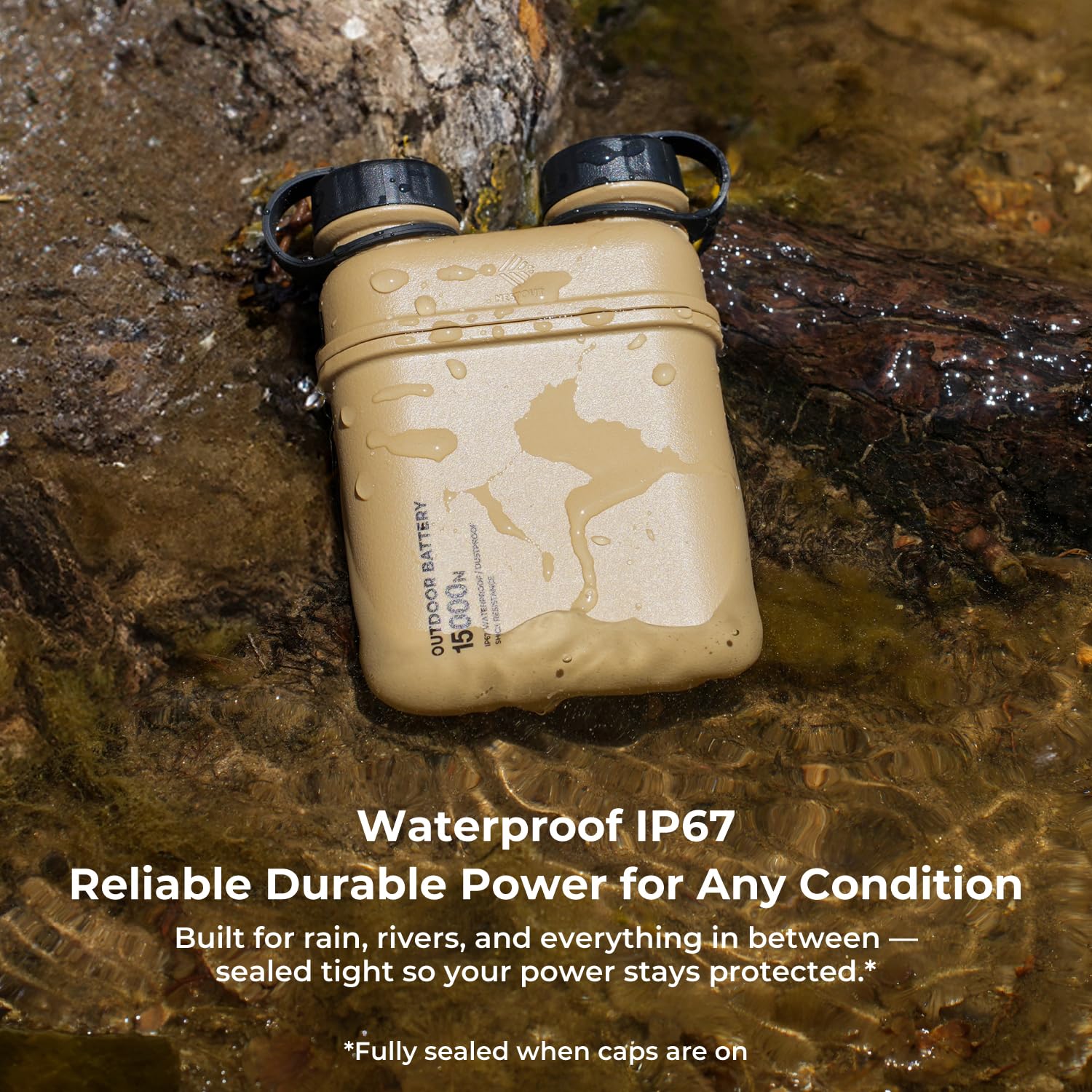 NESTOUT Rugged Power Bank, 15000mAh Outdoor Charger, 32W USB-C Fast Charging PD, Waterproof IP67, Durable Shockproof, Battery Pack for iPhone Tablet Hiking Travel Camping (Beige, 15000mAh)