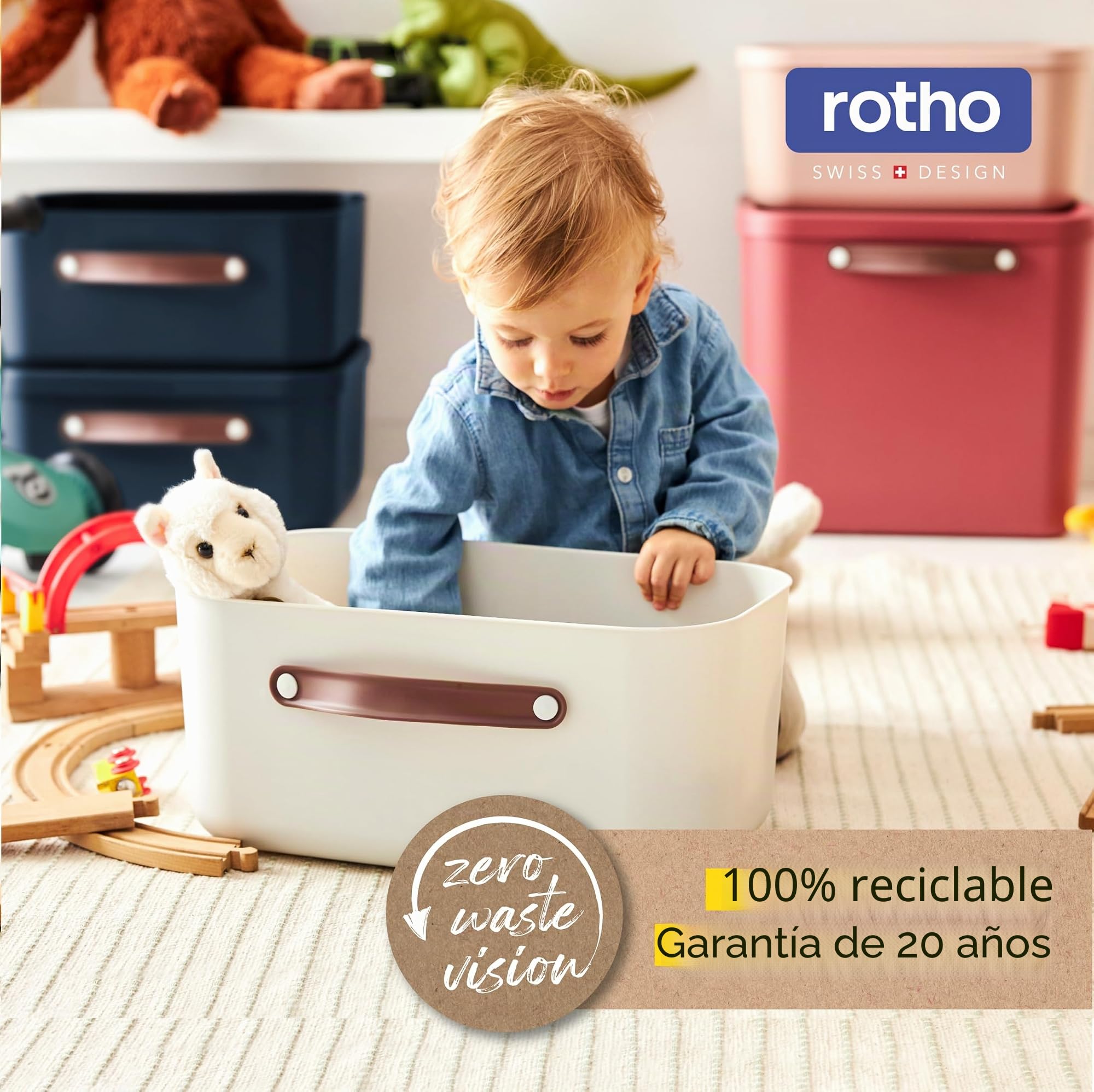 Rotho Caja de almacenaje con tapa y asa, 12 L, Blanco (Paquete de 3)