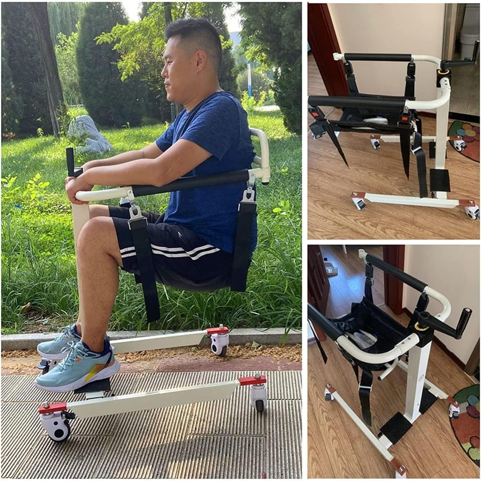 Sollevatore Pazienti per Uso Domestico, Altezza Regolabile, Sollevapazienti Manuale Portatile, Sedia a Rotelle Ad Auto, Sedia di Trasferimento per Anziani e Disabili