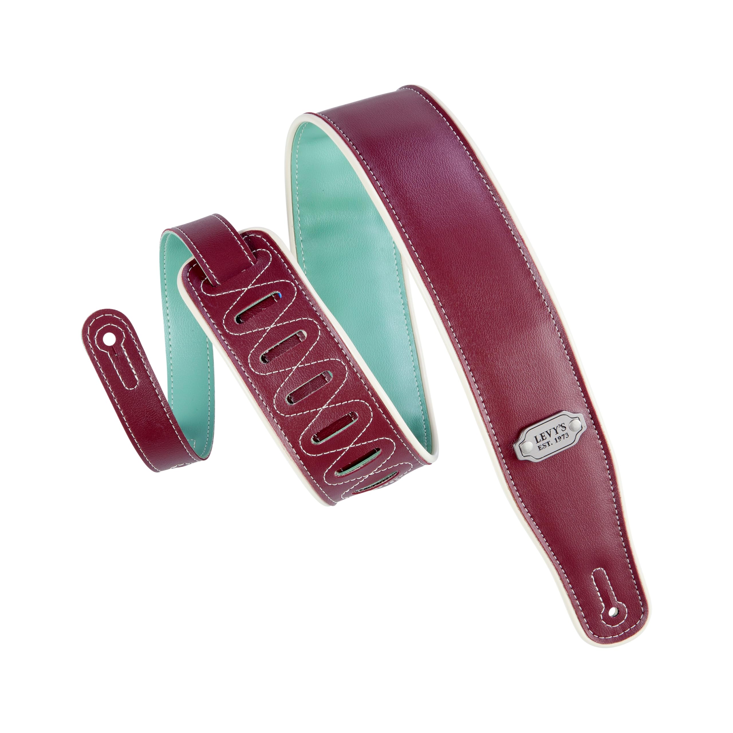 Levy's Leathers 2.75" Vinyl Guitar Strap Reversible Vinyl Design; Burgundy, Seafoam, and Cream (M26VCP-BRG_SEA)