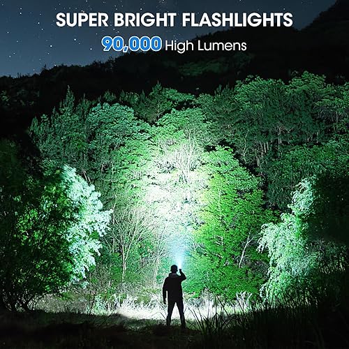 Miniatura 2 de Linterna recargable de 99,000 lúmenes altos, paquete de 2 luces LED brillantes con 5 modos, potente lintera de mano impermeable para acampar en casa