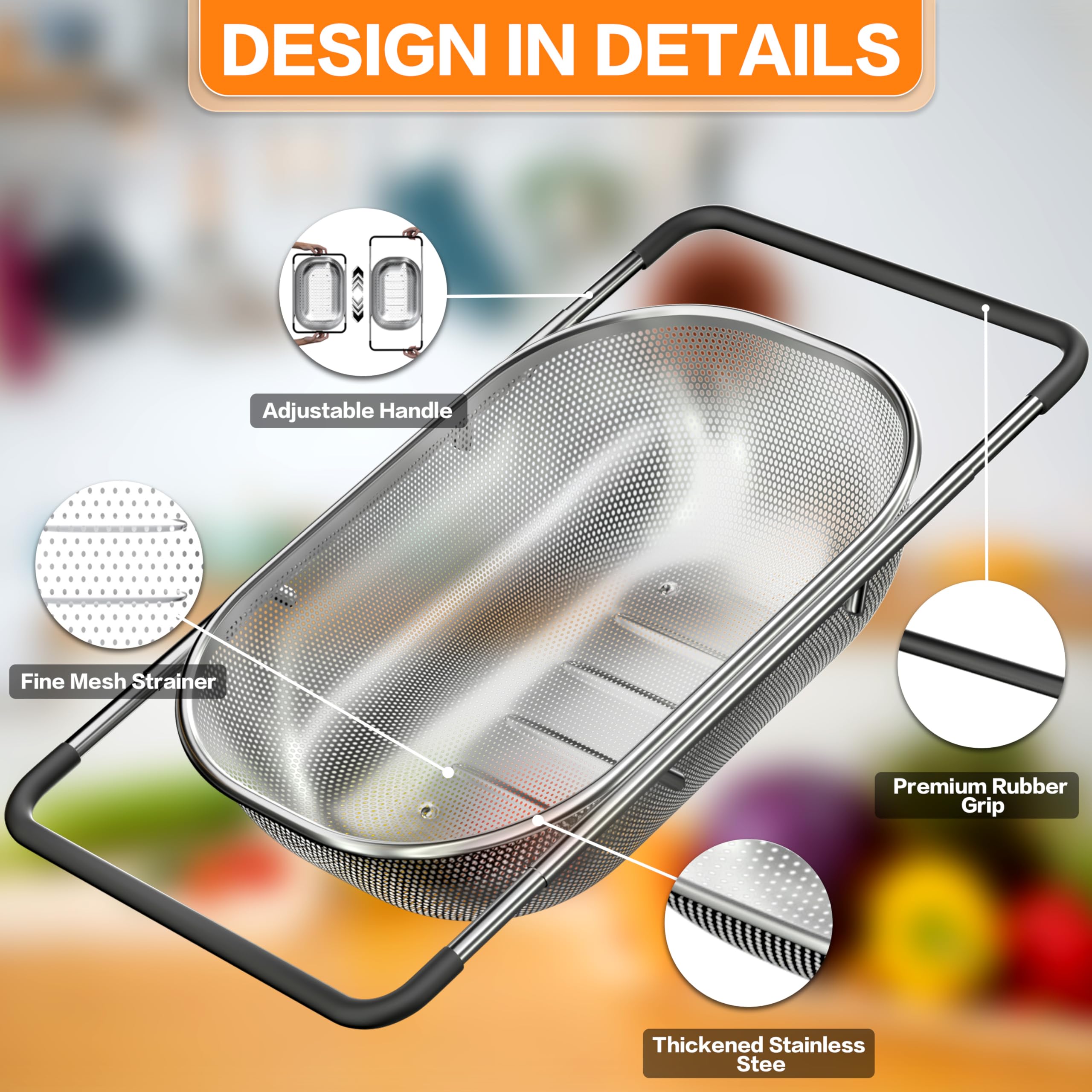 NAUDILIFE Passoire Ovale En Acier Inoxydable 18/8 Avec Passoire Fine Et Poignées En Caoutchouc